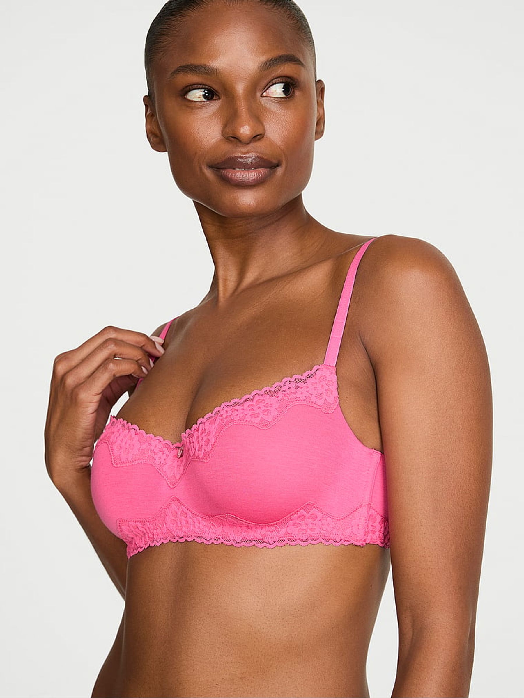 Pink Radiance Lightly Lined Balcony Cotton Lace Trim Bra - Image 1 of 2