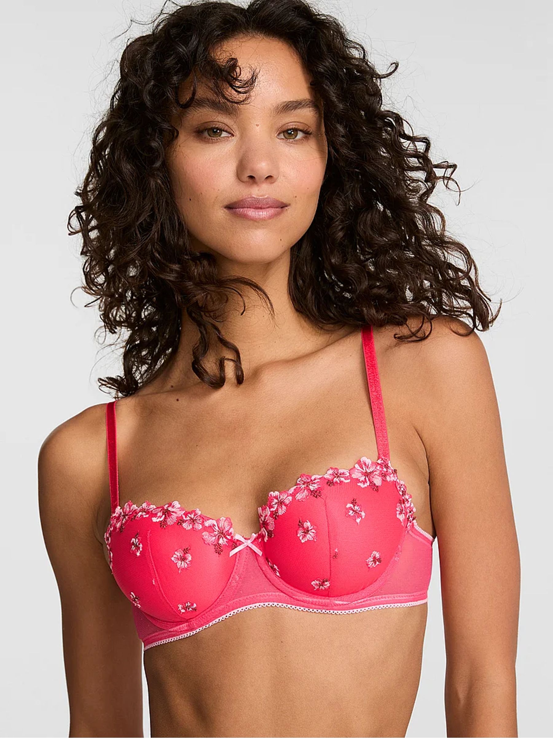 Pink Lightly Lined Hibiscus Embroidery Bra - Image 1 of 2