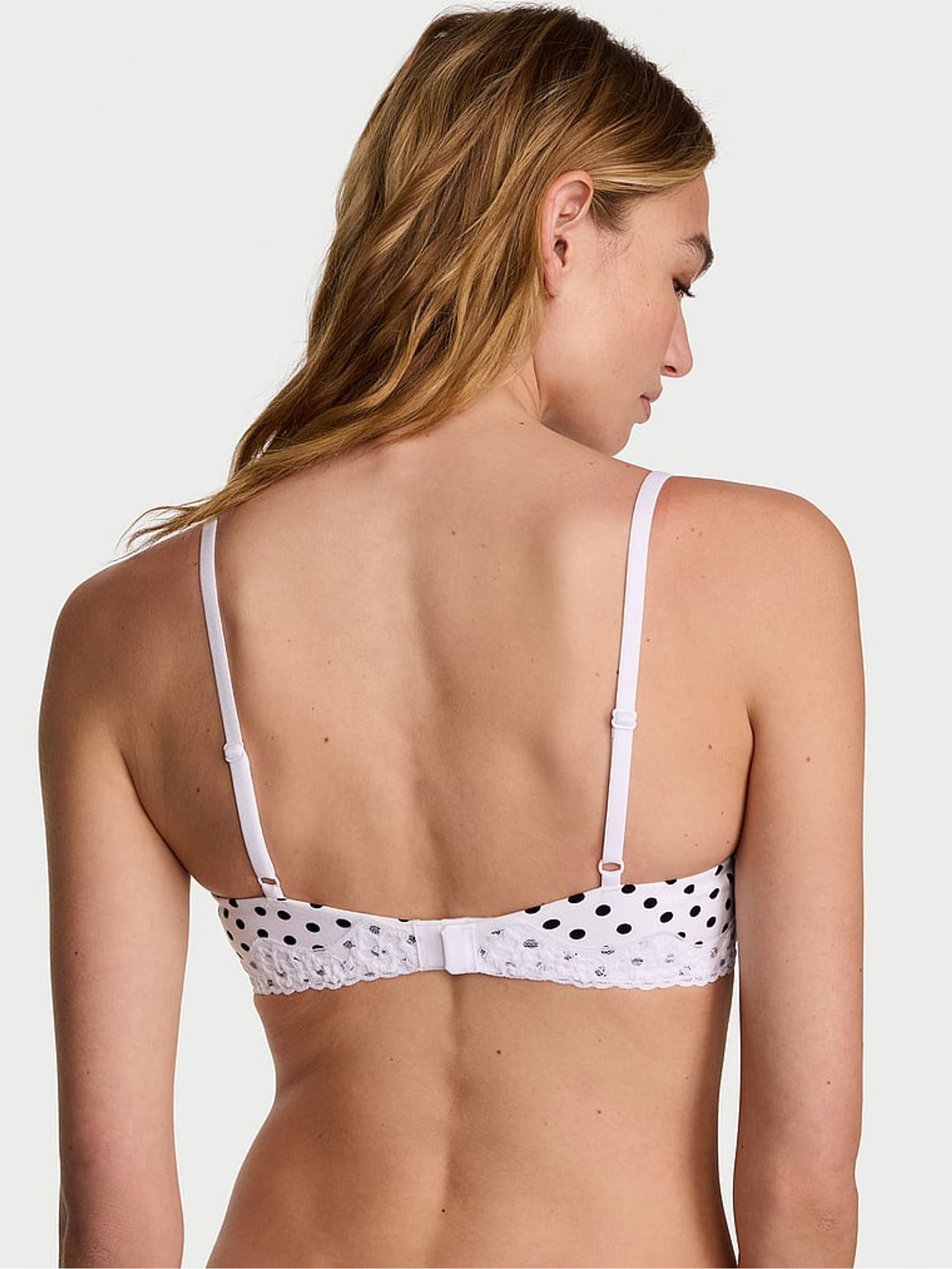 White Polka Dot Full Cup Push Up Cotton Lace Trim Bra - Image 2 of 2