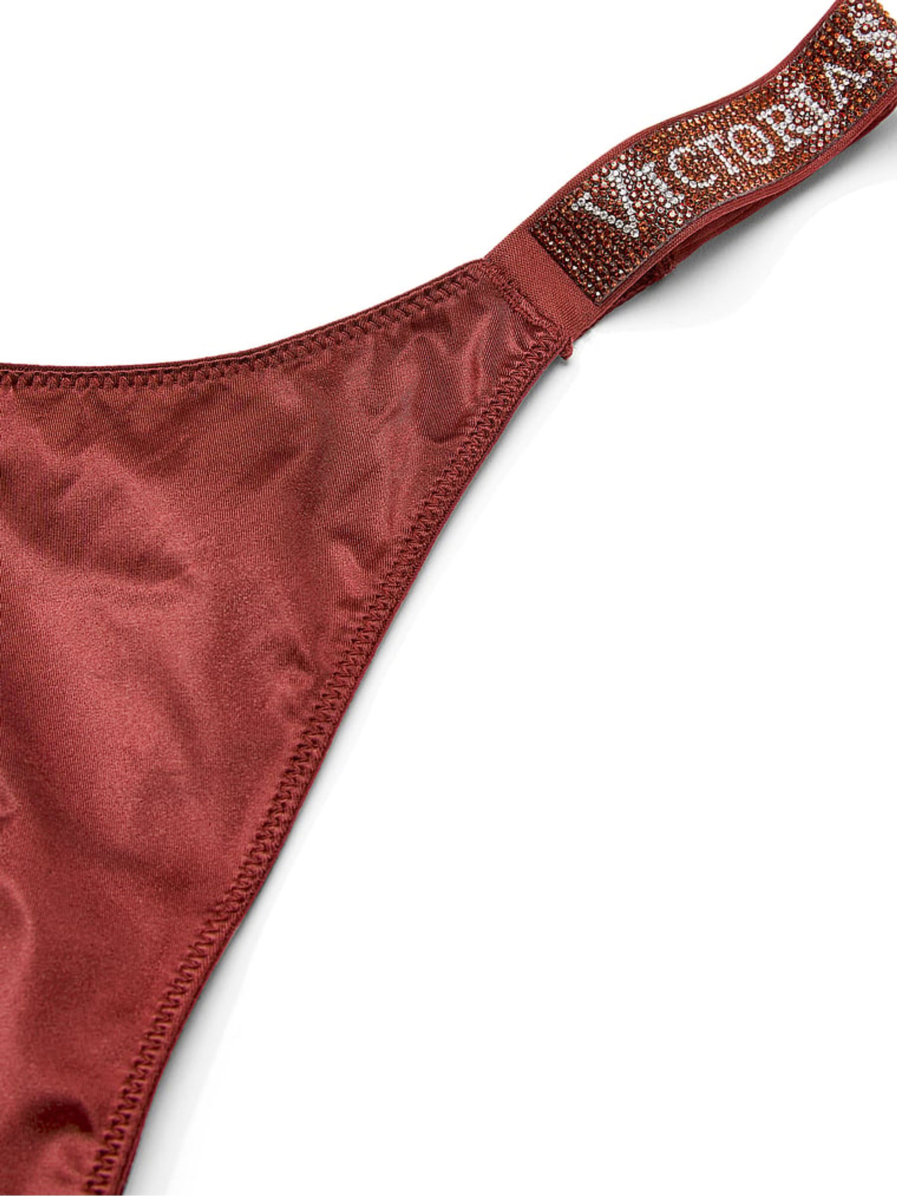 Dark Chili Brown Thong Shine Strap Knickers - Image 3 of 3