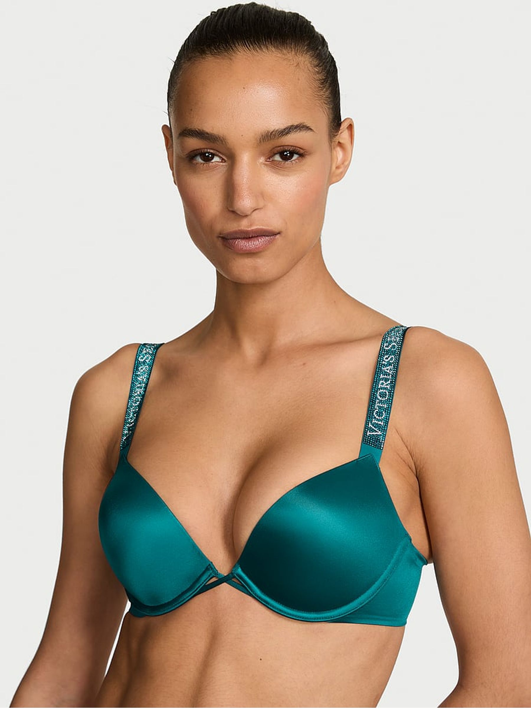 True Teal Blue Add 2 Cups Push Up Bombshell Shine Strap Bra - Image 1 of 2