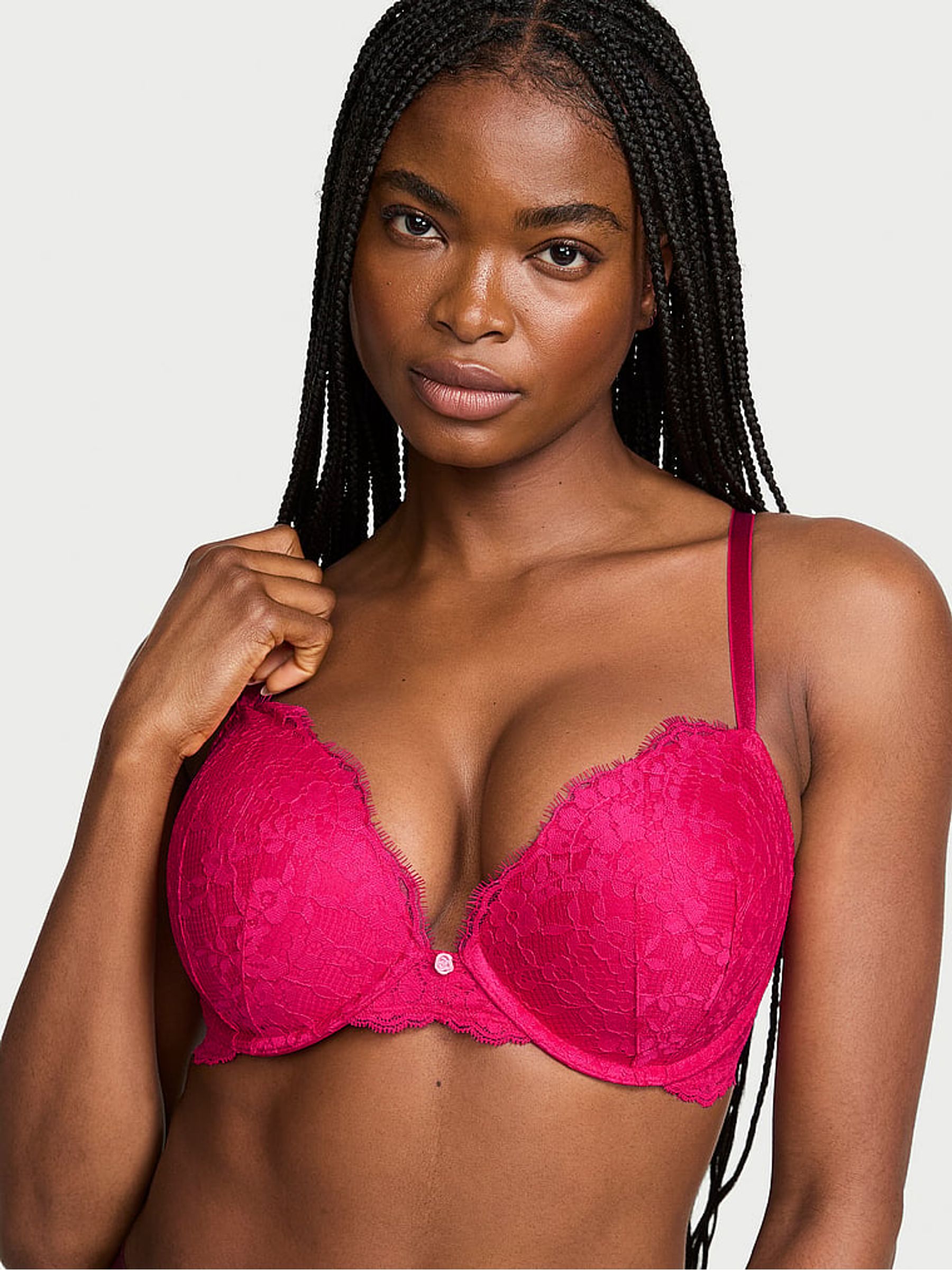 Vibrant Fuchsia Pink Push Up Lace Bra - Image 1 of 2