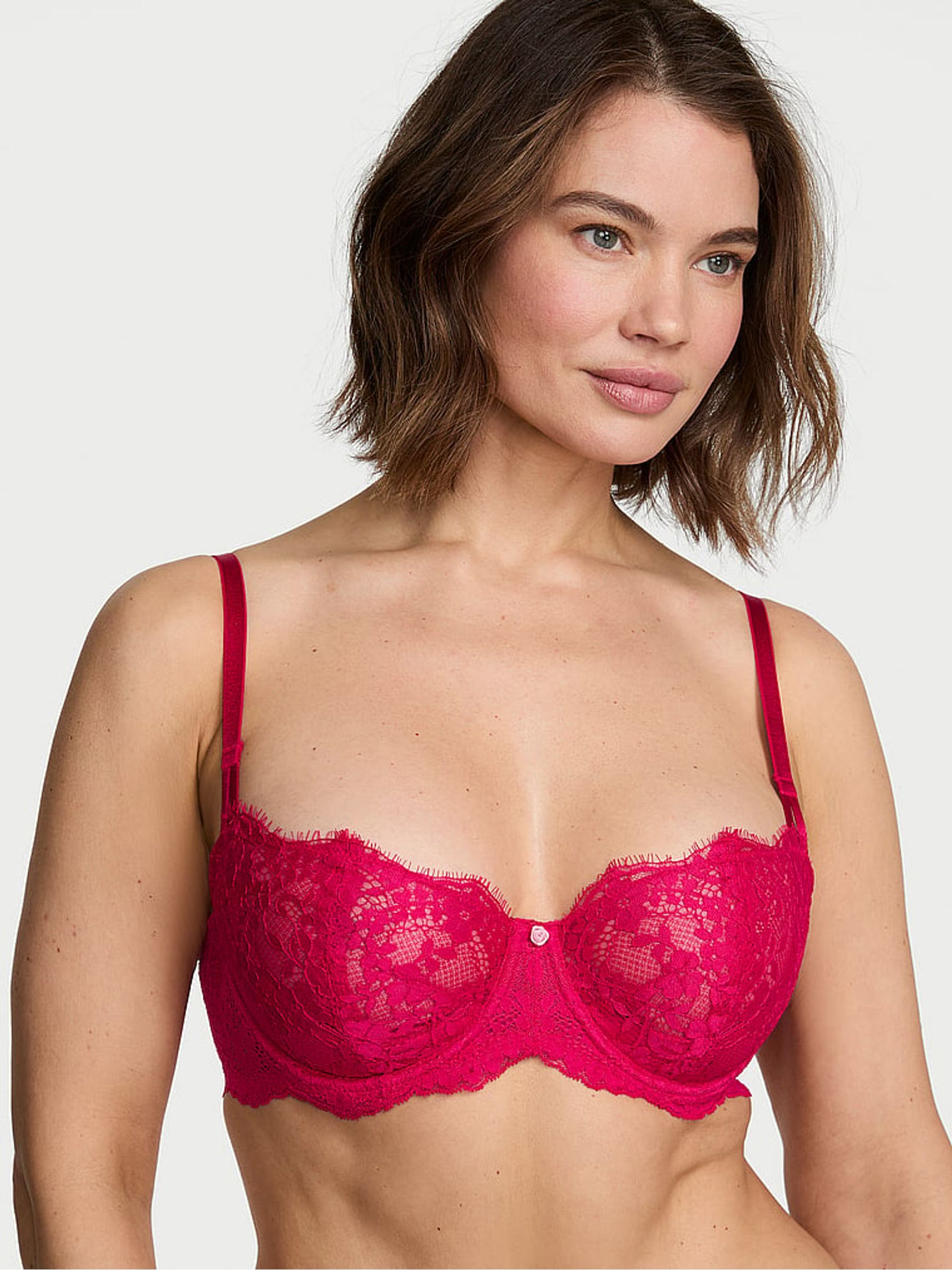 Vibrant Fuchsia Pink Unlined Balcony Lace Bra - Image 2 of 3