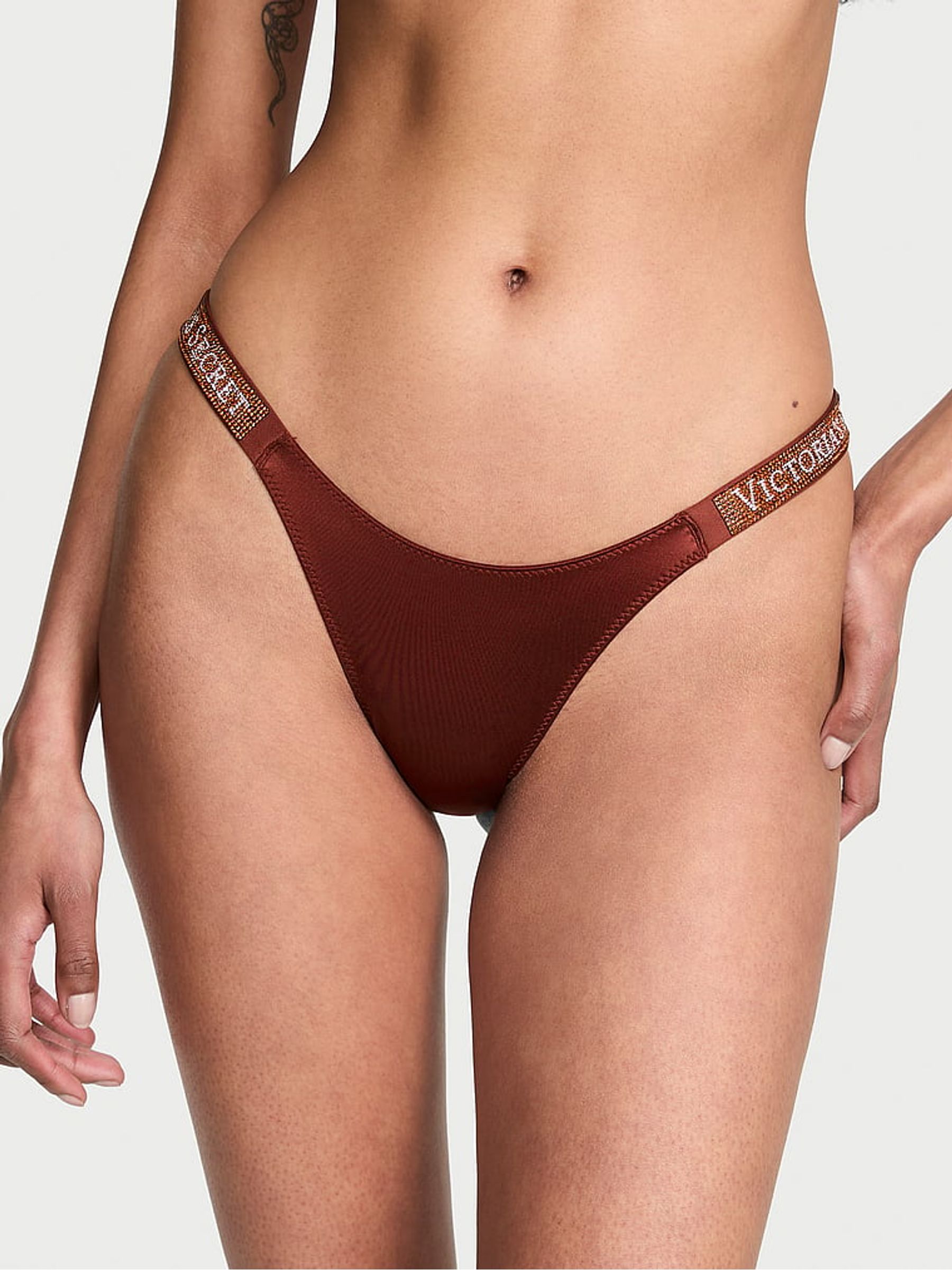 Dark Chili Brown Brazilian Shine Strap Knickers - Image 1 of 3