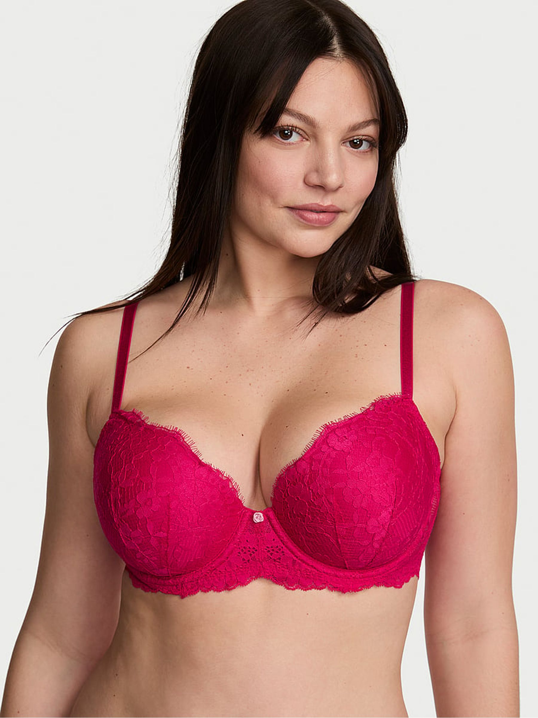 Vibrant Fuchsia Pink Lightly Lined Demi Lace Bra - Image 1 of 2