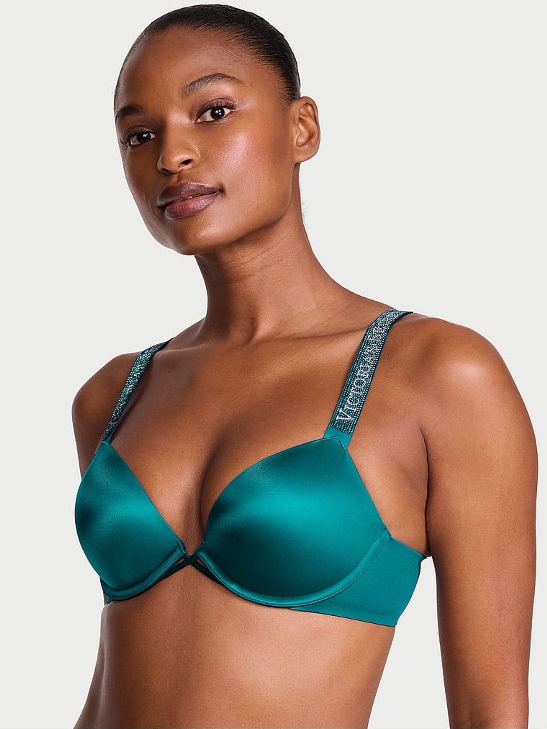 True Teal Blue Push Up Shine Strap Bra - Image 1 of 2