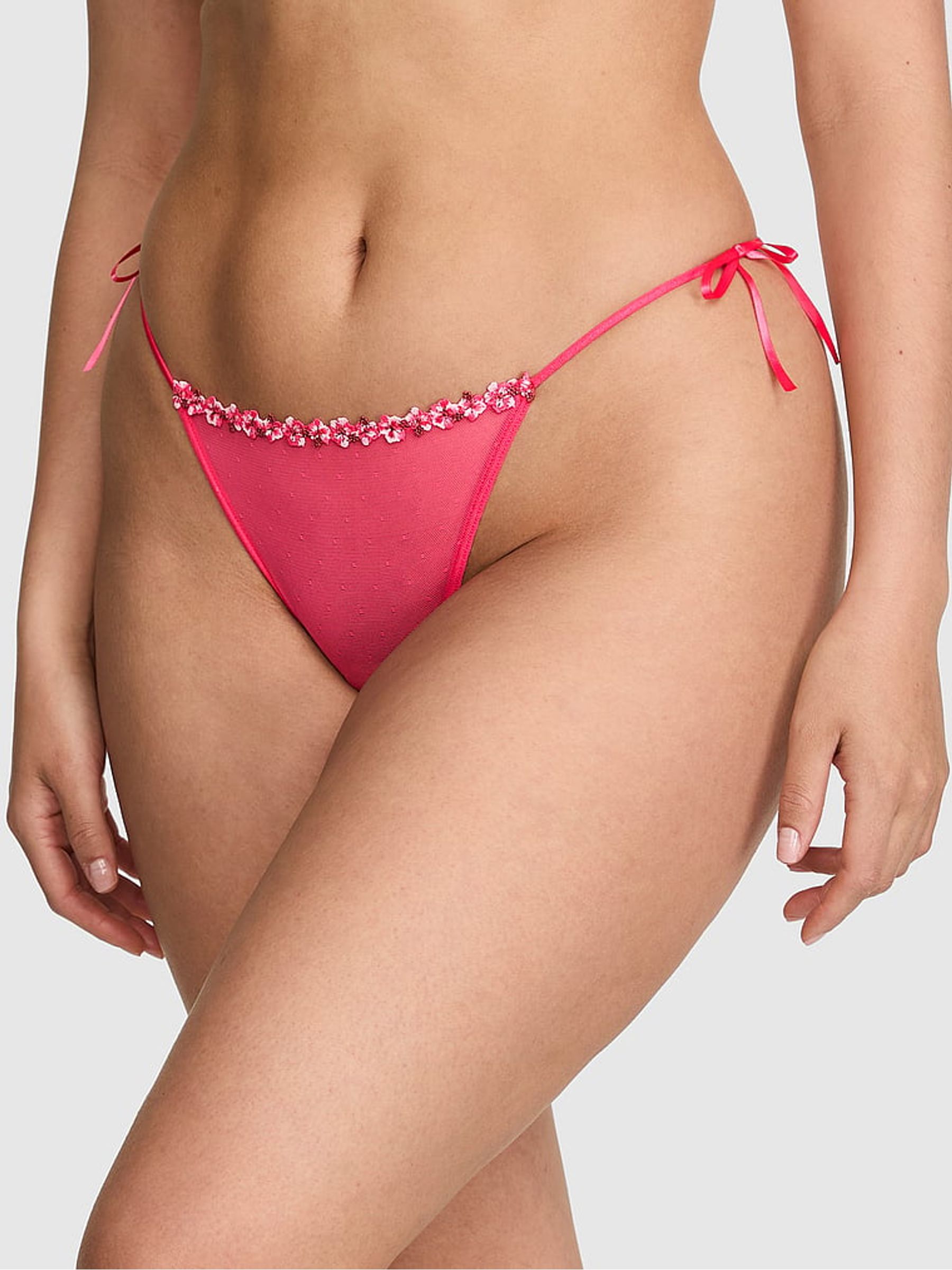 Pink G-String Hibiscus Embroidery Knickers - Image 1 of 2