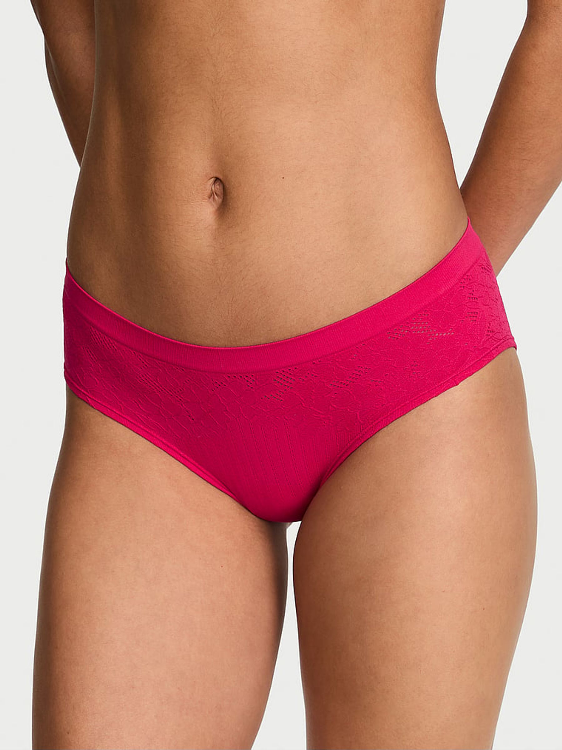 Vibrant Fuchsia Pink Hipster Floral Ribbed Knickers - Image 1 of 2