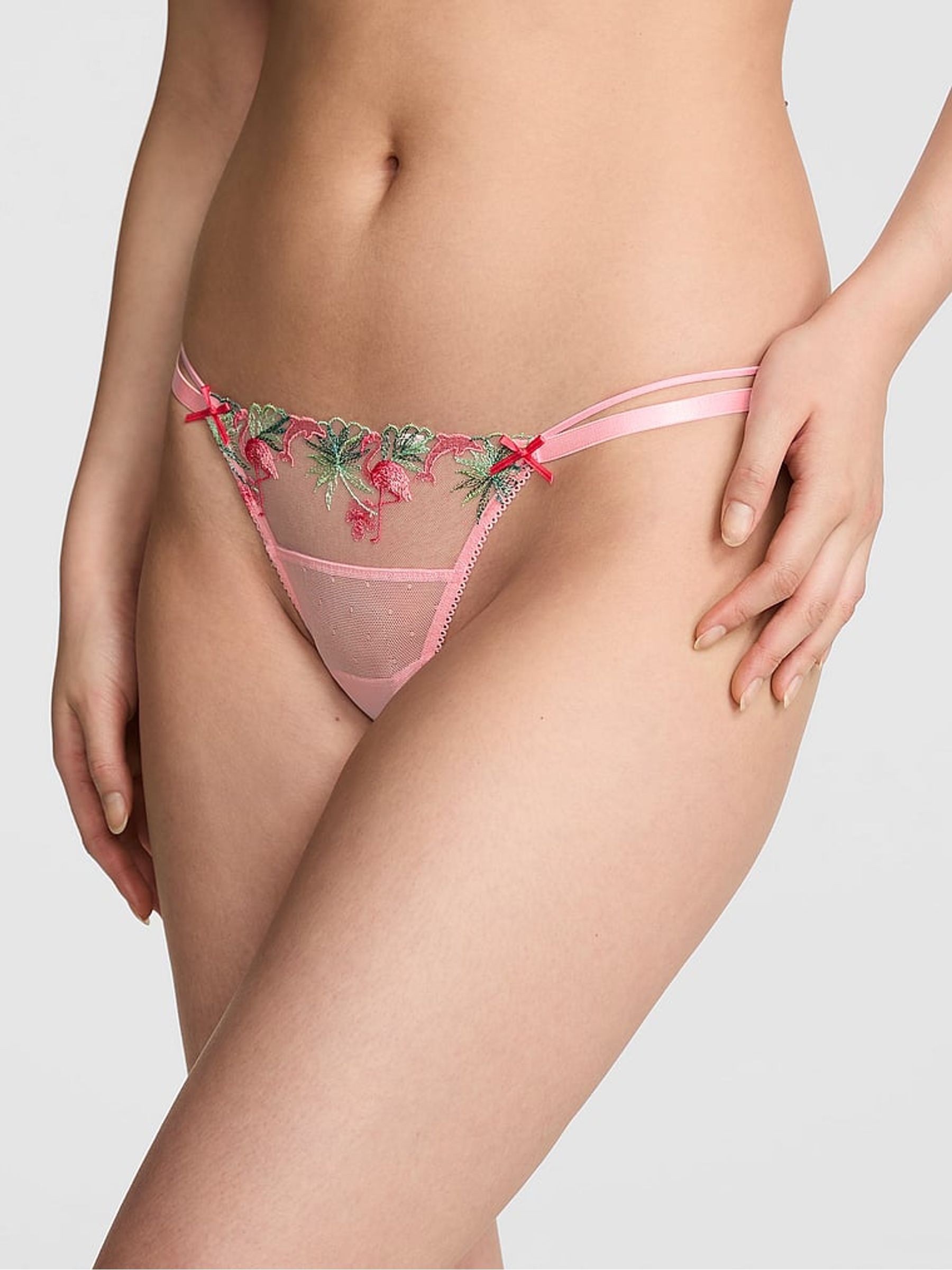 Pink G-String Flamingo Embroidery Knickers - Image 2 of 4