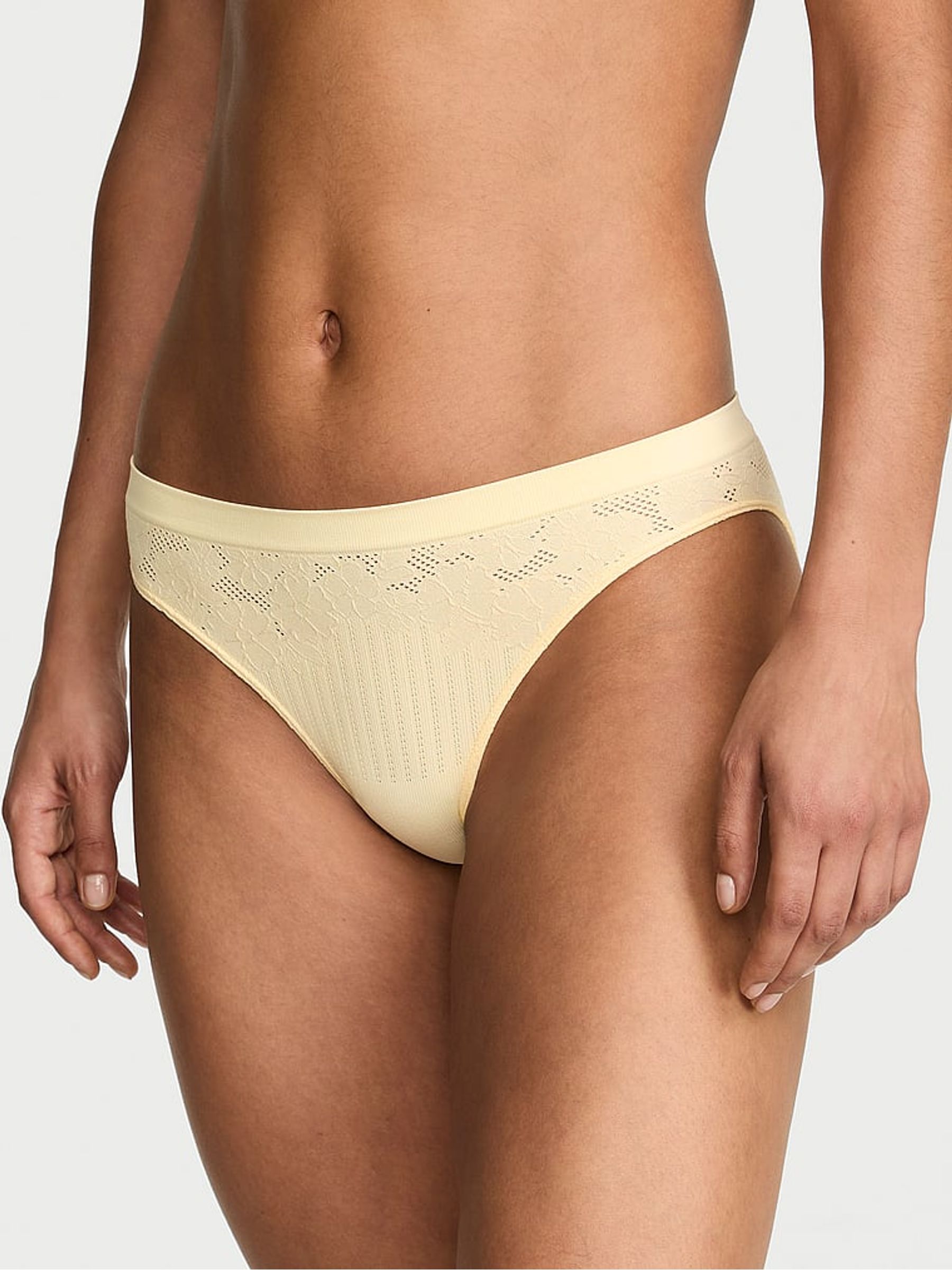 Sunny Honey Yellow Bikini Floral Ribbed Knickers - Image 1 of 2