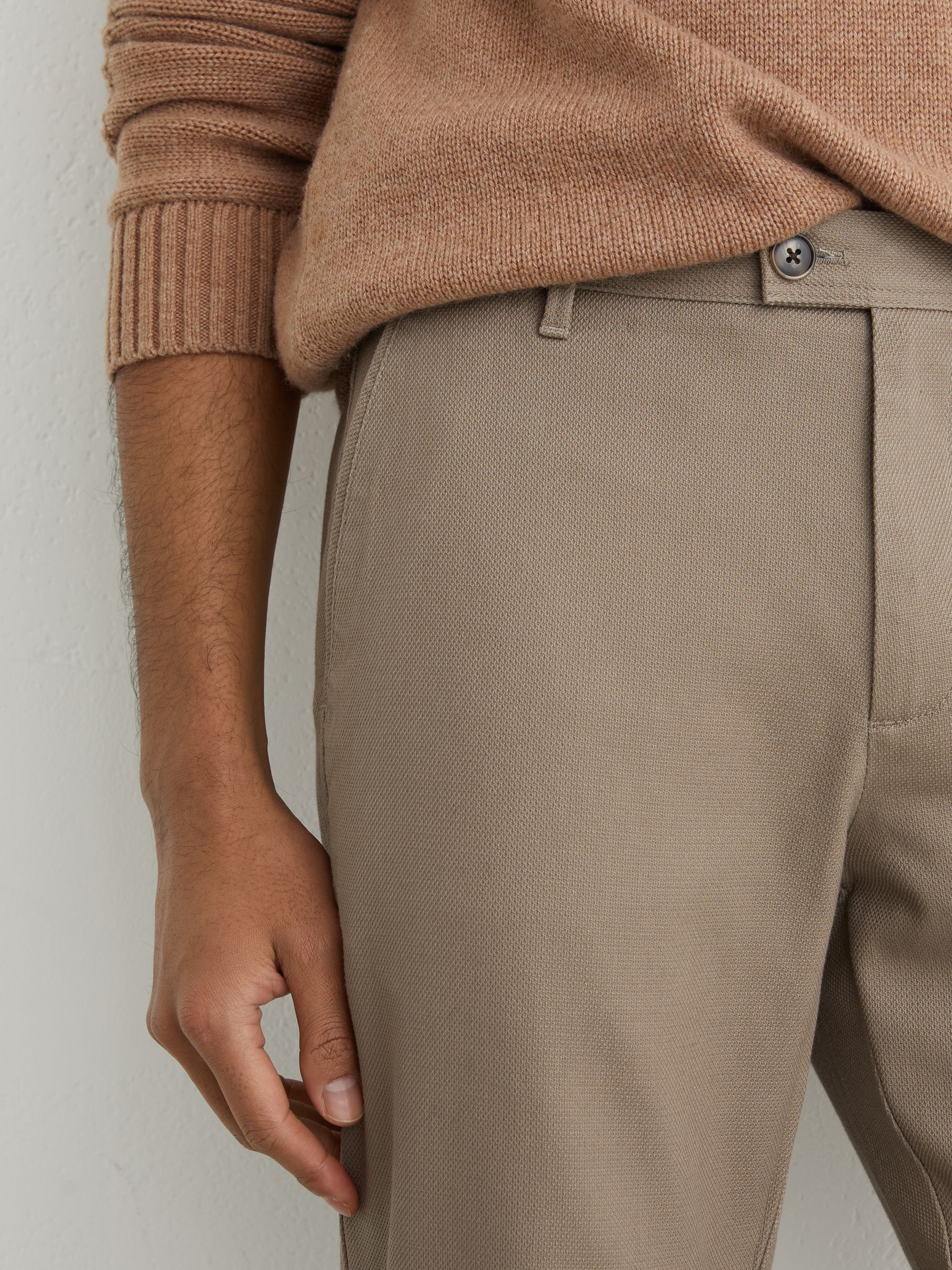 Cotton Pique Chino Trousers in Walnut Brown - Image 4 of 6
