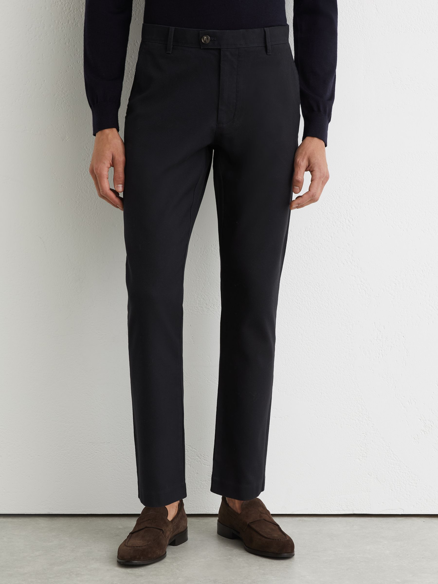 Cotton Pique Chino Trousers in Navy - Image 3 of 7