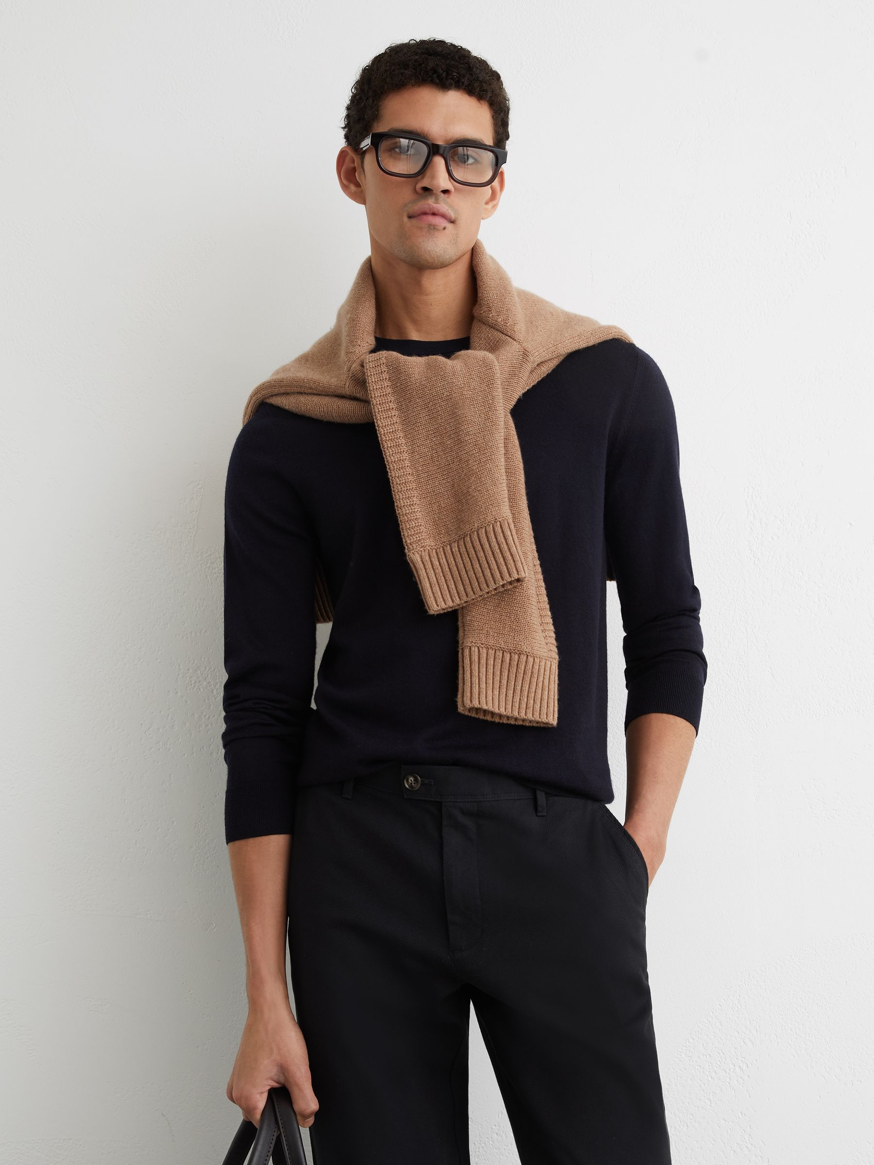 Cotton Pique Chino Trousers in Navy - Image 5 of 7