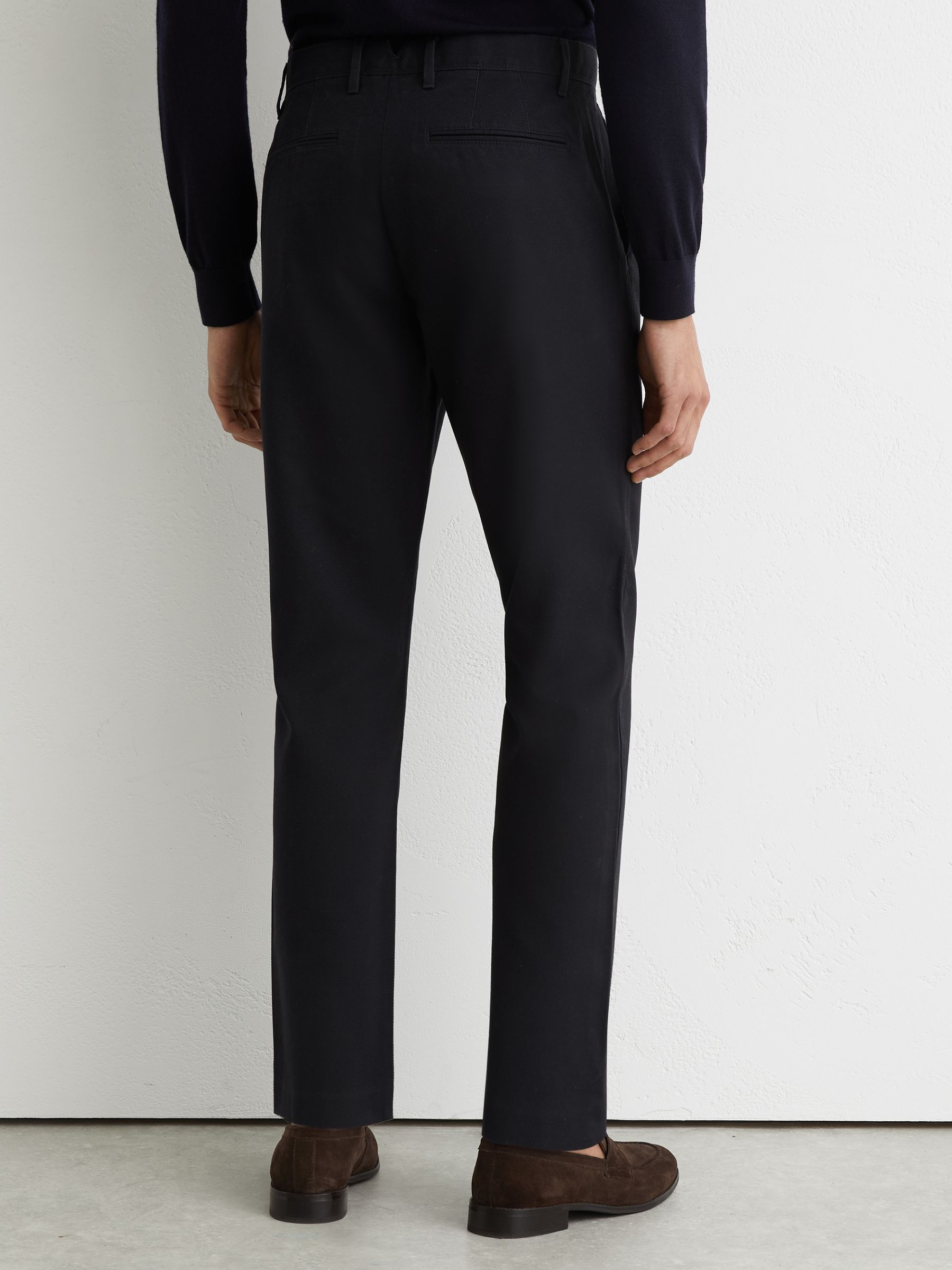 Cotton Pique Chino Trousers in Navy - Image 6 of 7