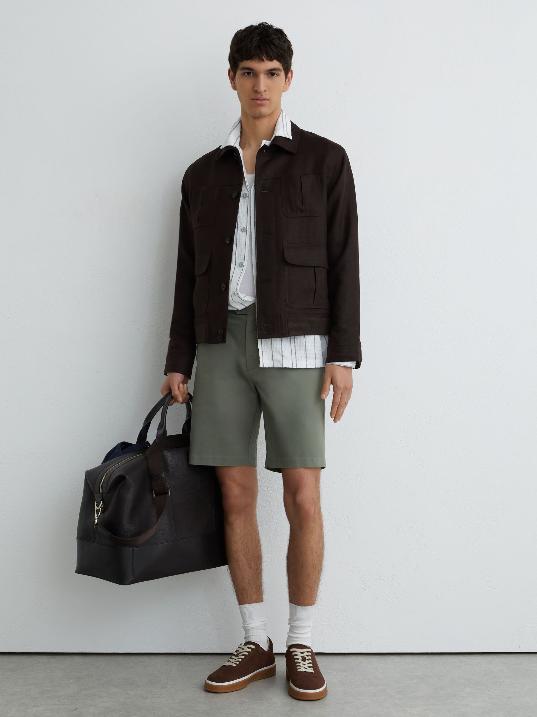 Regular length Cotton Blend Chino Shorts in Sage Green - image 2
