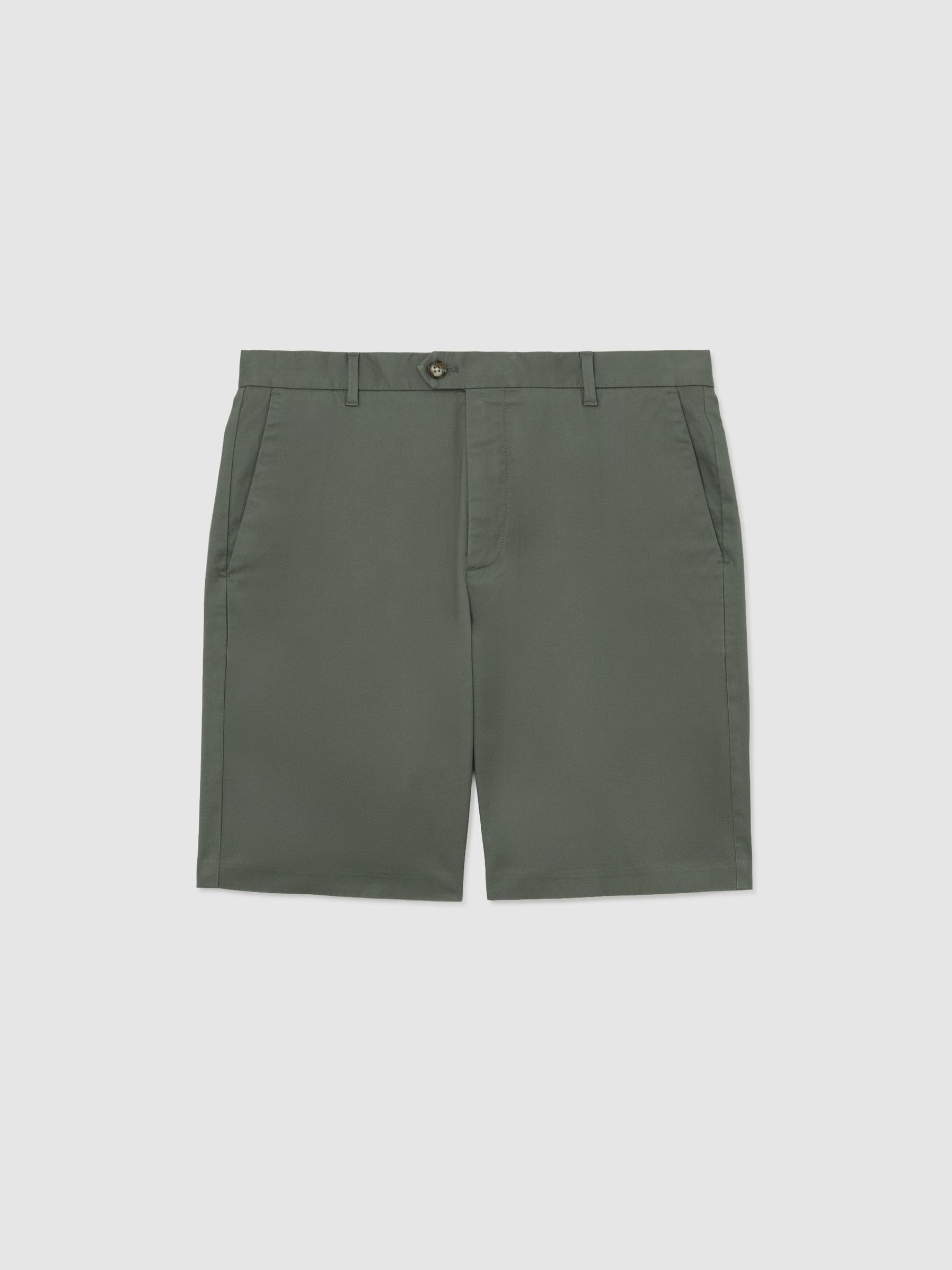 Regular length Cotton Blend Chino Shorts in Sage Green