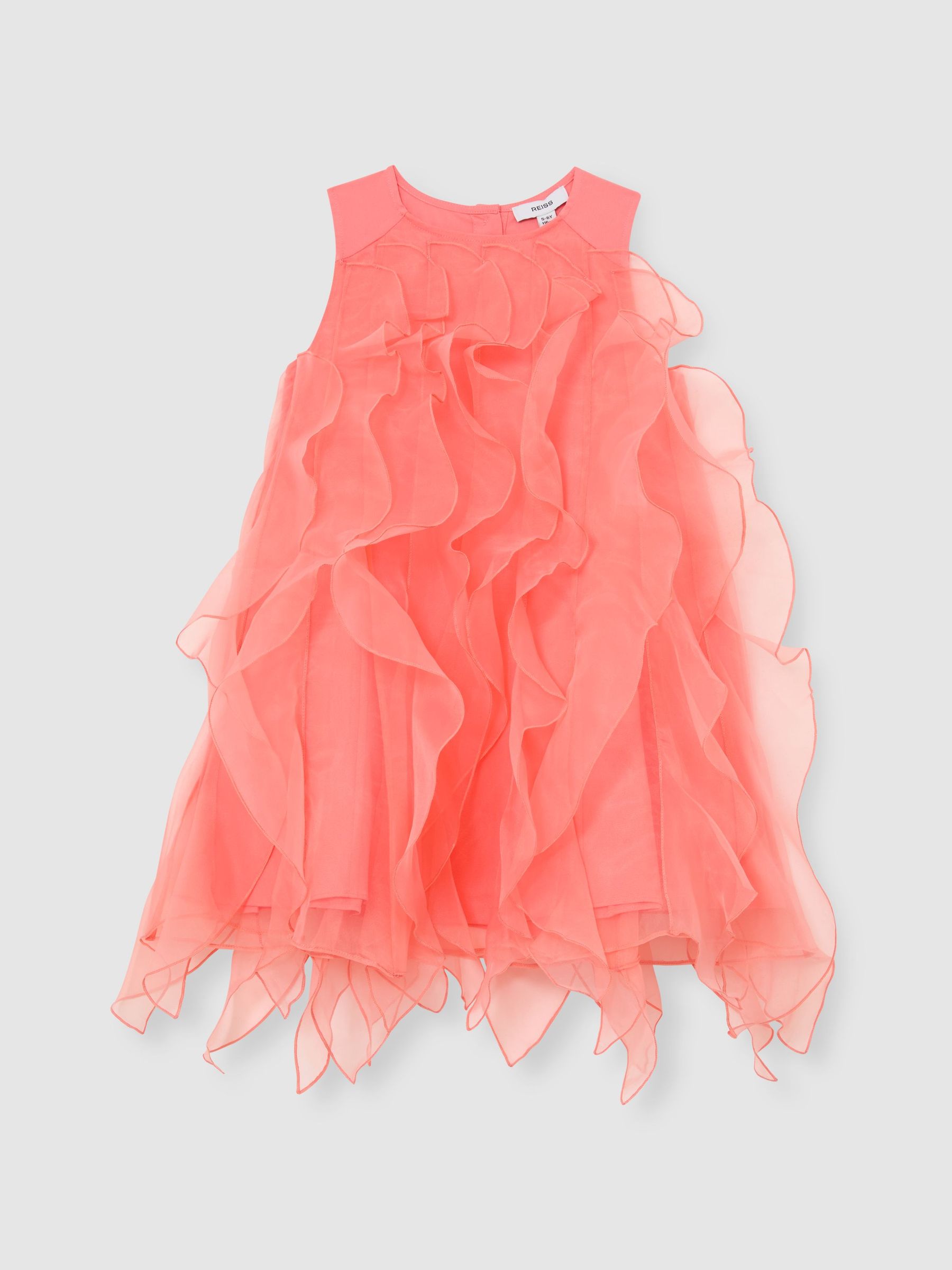 Ruffle-Detail Organza Dress in Coral Pink - Image 2 of 3