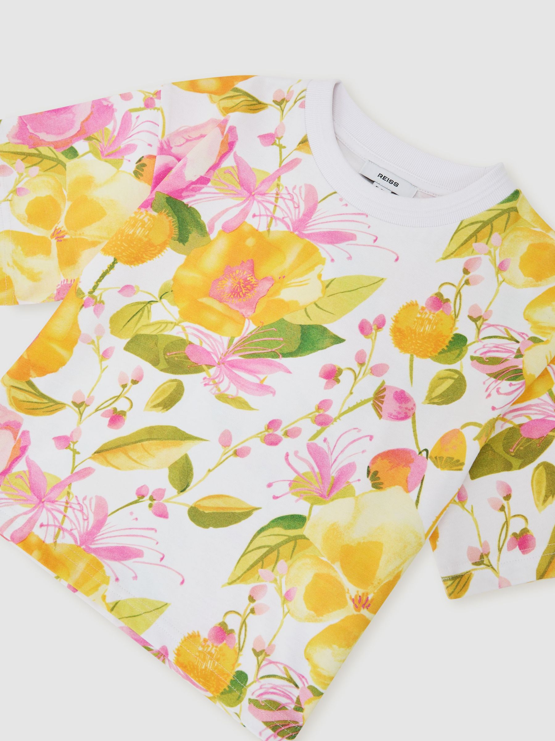 Cotton Floral-Print Relaxed T-Shirt in Ivory Print - Image 1 of 3