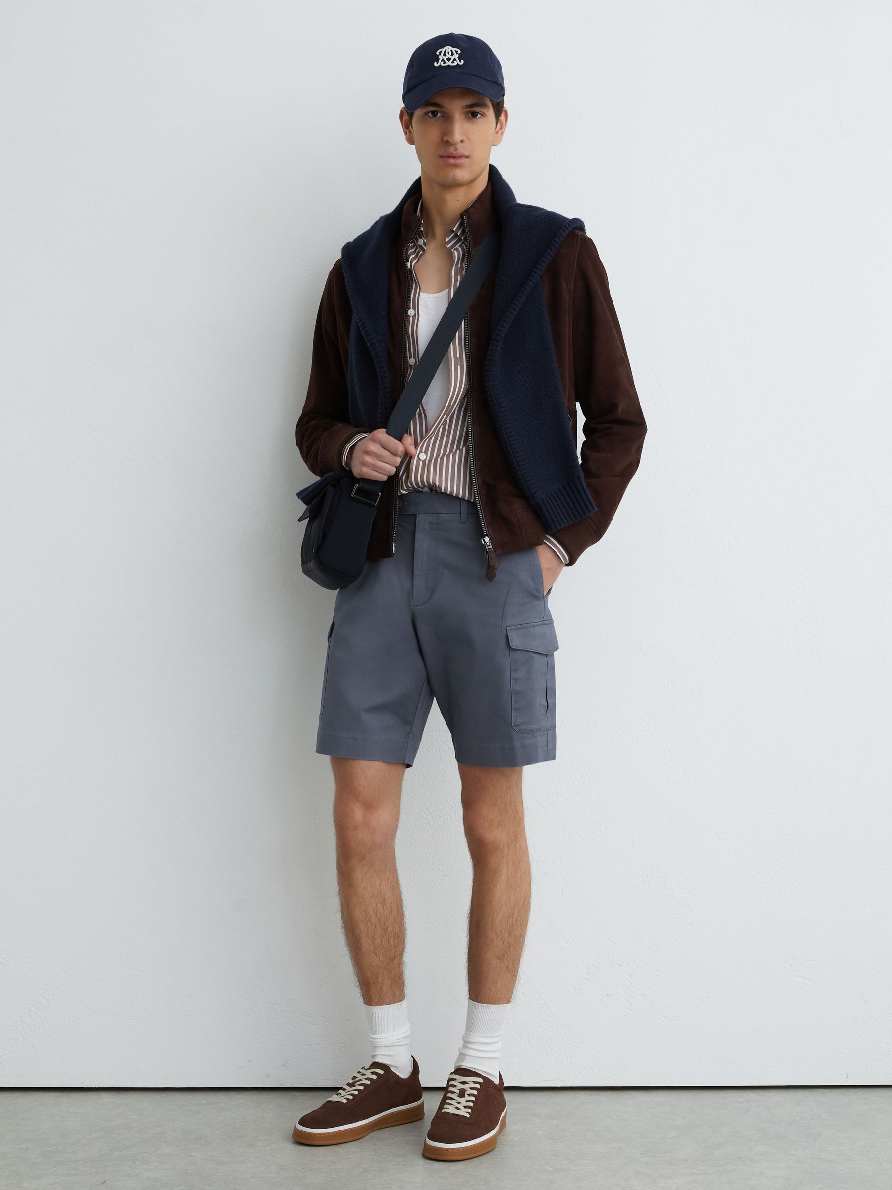 Cotton Cargo Chino Shorts with Stretch in Airforce Blue - image 2