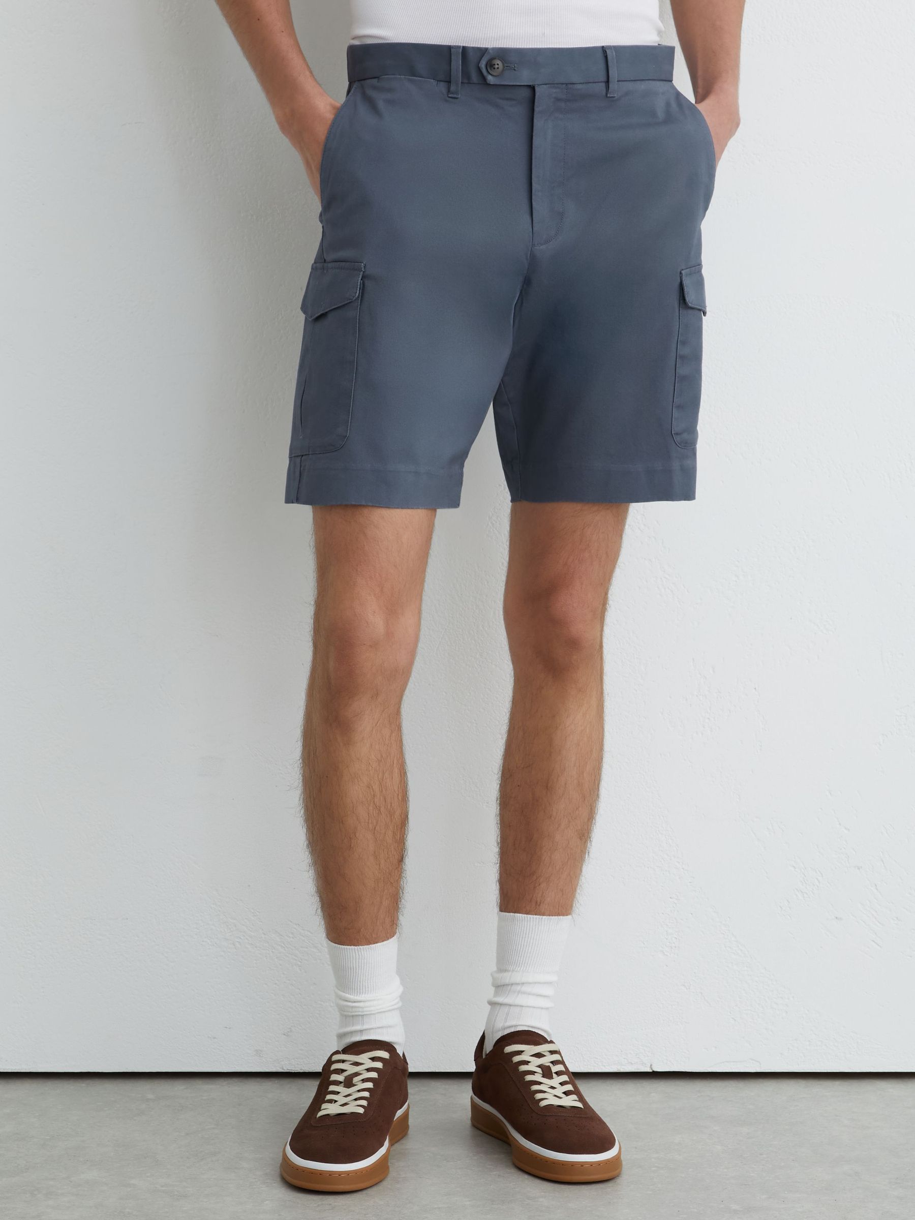 Cotton Cargo Chino Shorts with Stretch in Airforce Blue - image 4