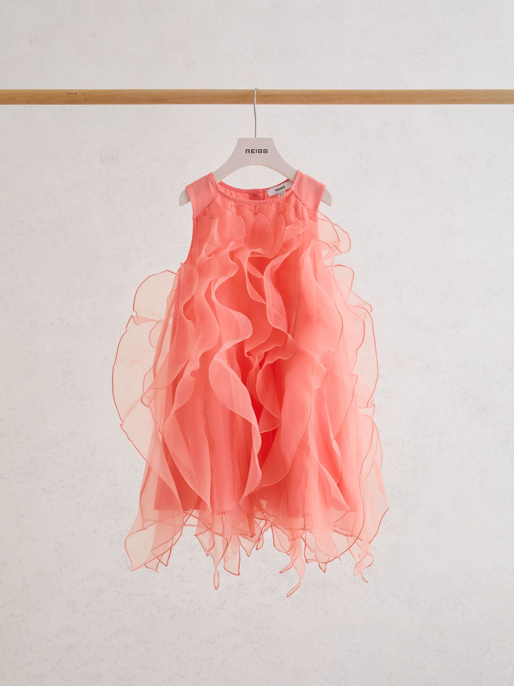 Ruffle-Detail Organza Dress in Coral Pink - Image 2 of 3