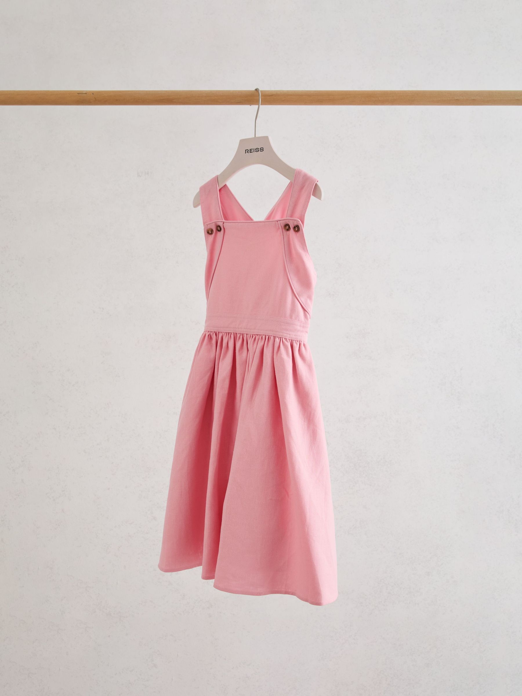 Reiss 9-13 yrs Linen-Blend Polka-Dot Midi Dress in Pink | REISS