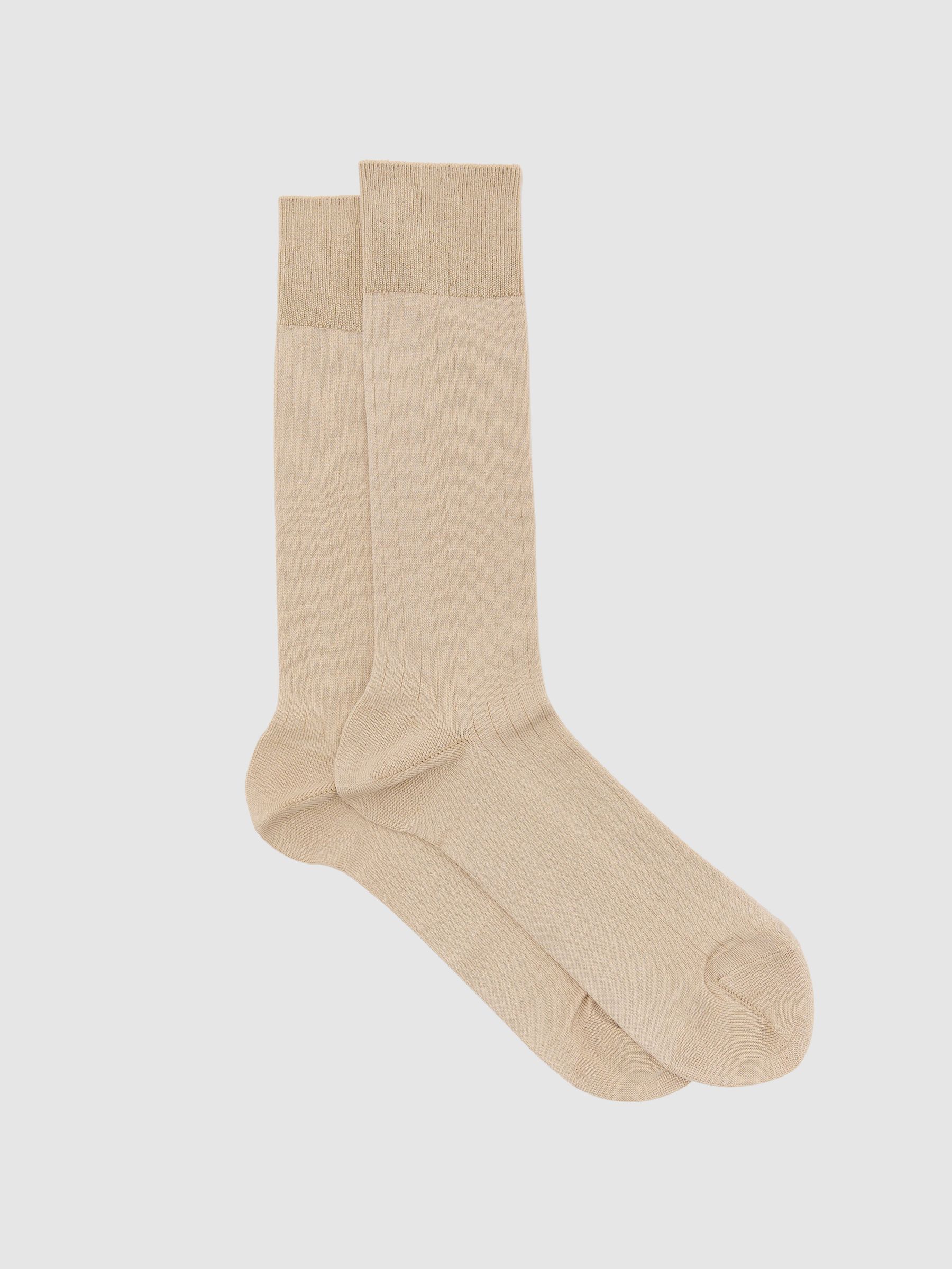 Cotton-Blend Ribbed Socks in Champagne - image 3