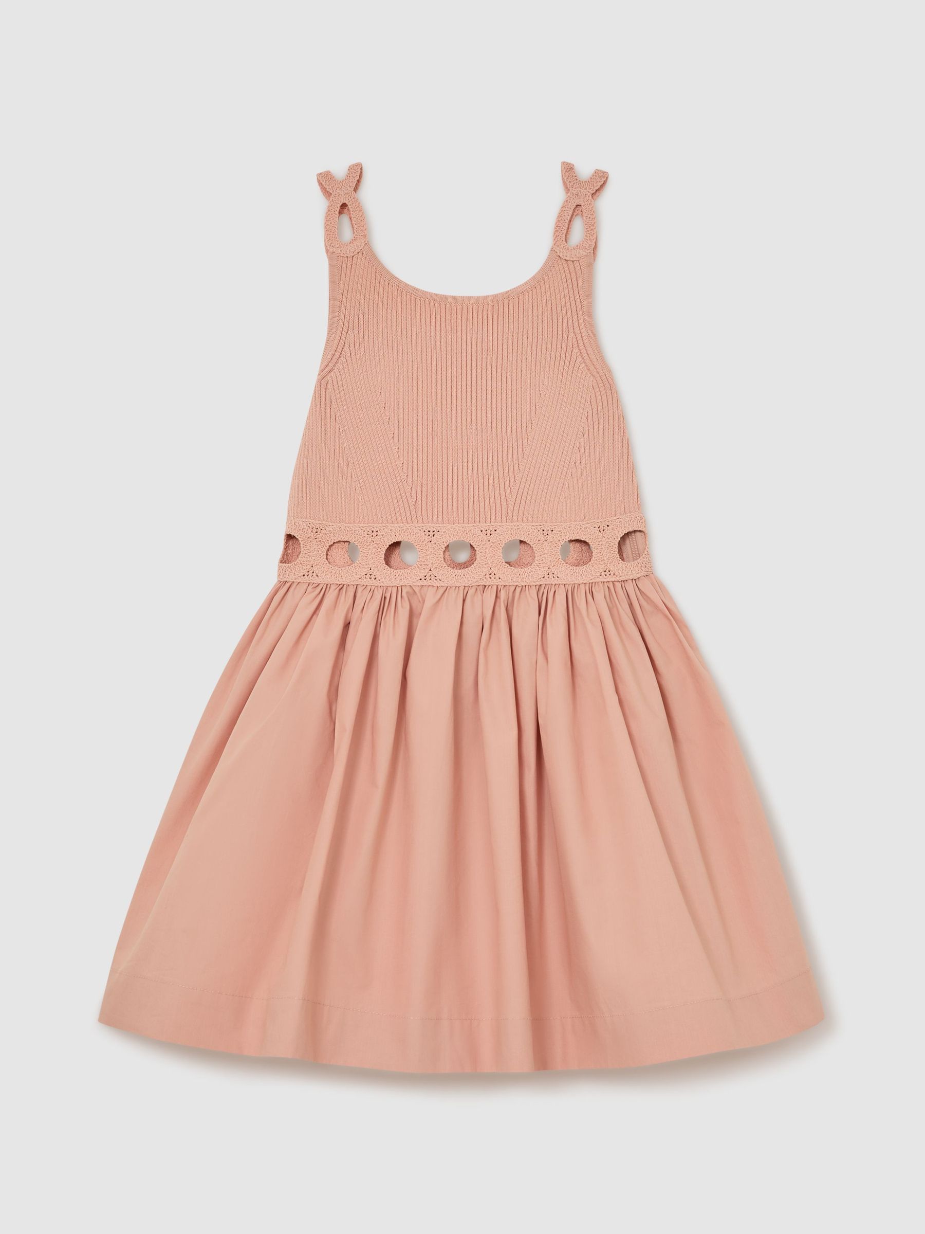 Rib-Knit Mix Cut-Out Flared Dress in Apricot - Image 2 of 3