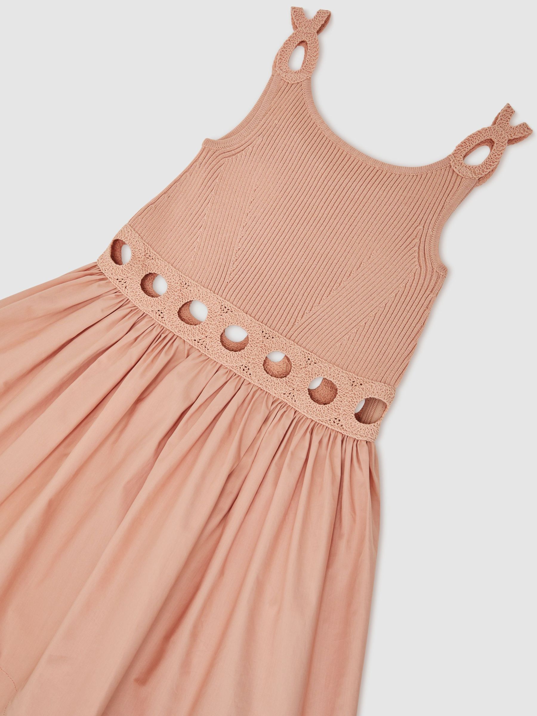 Rib-Knit Mix Cut-Out Flared Dress in Apricot - Image 3 of 3
