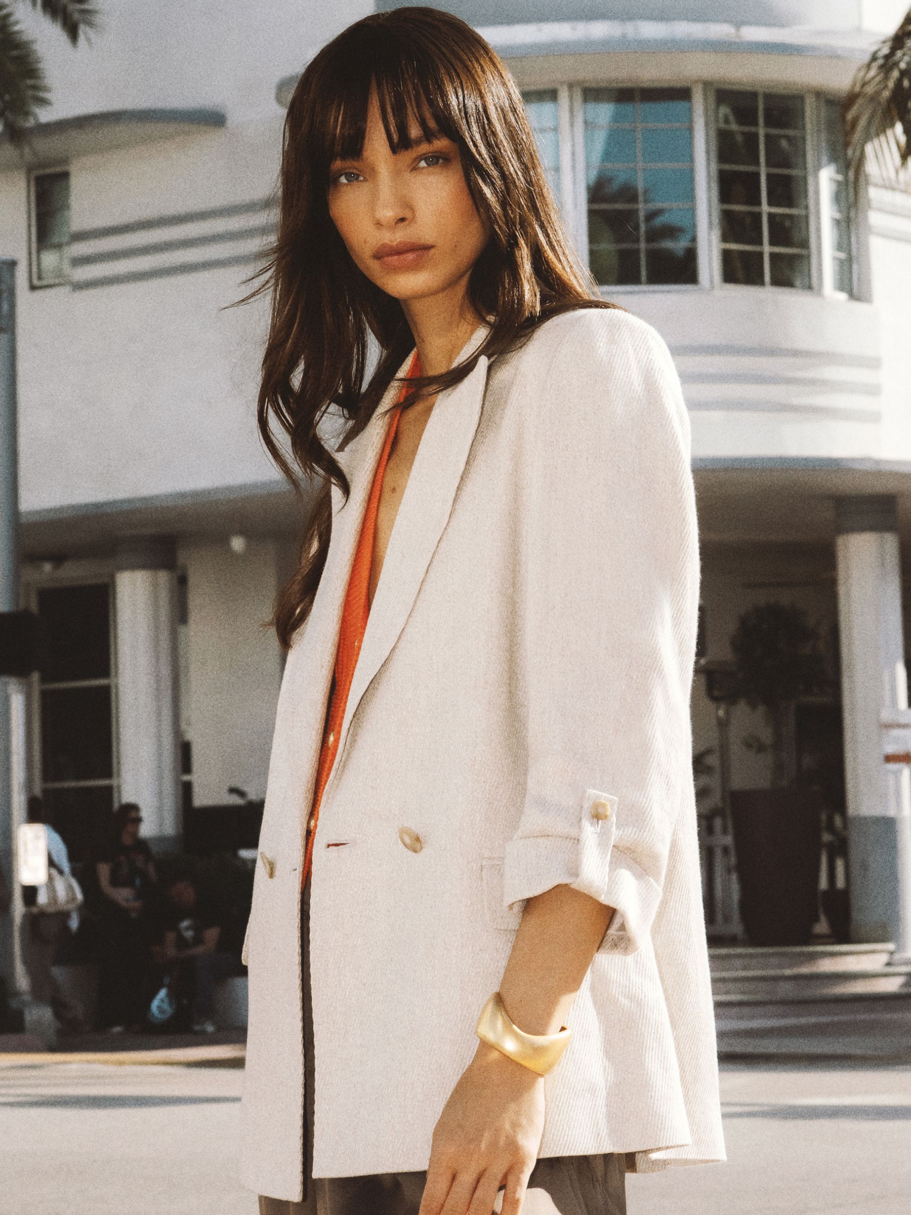 Linen-Blend Textured Double-Breasted Blazer in Neutral - image 3