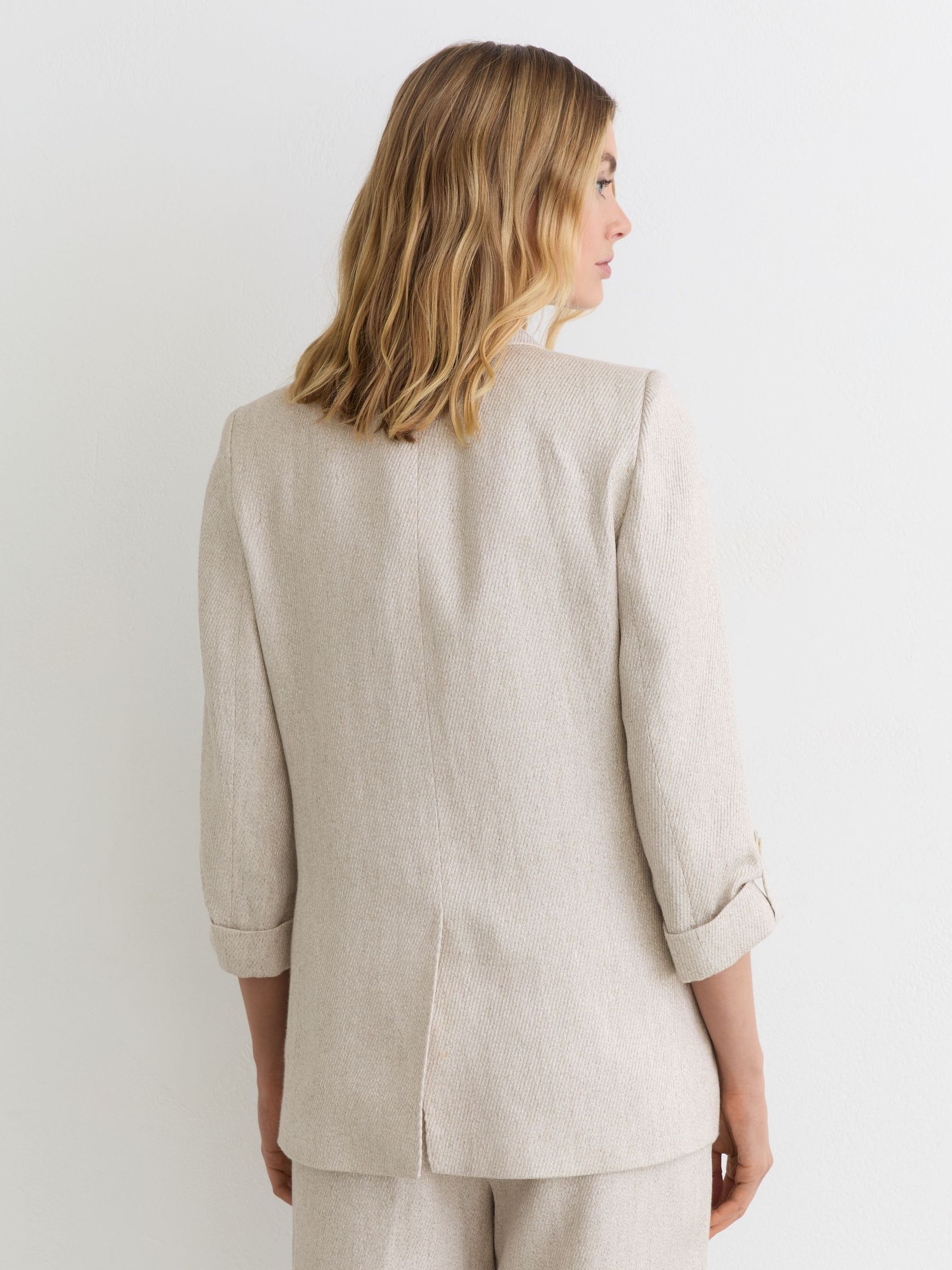 Petite Linen-Blend Textured Double-Breasted Blazer in Neutral - Image 6 of 9