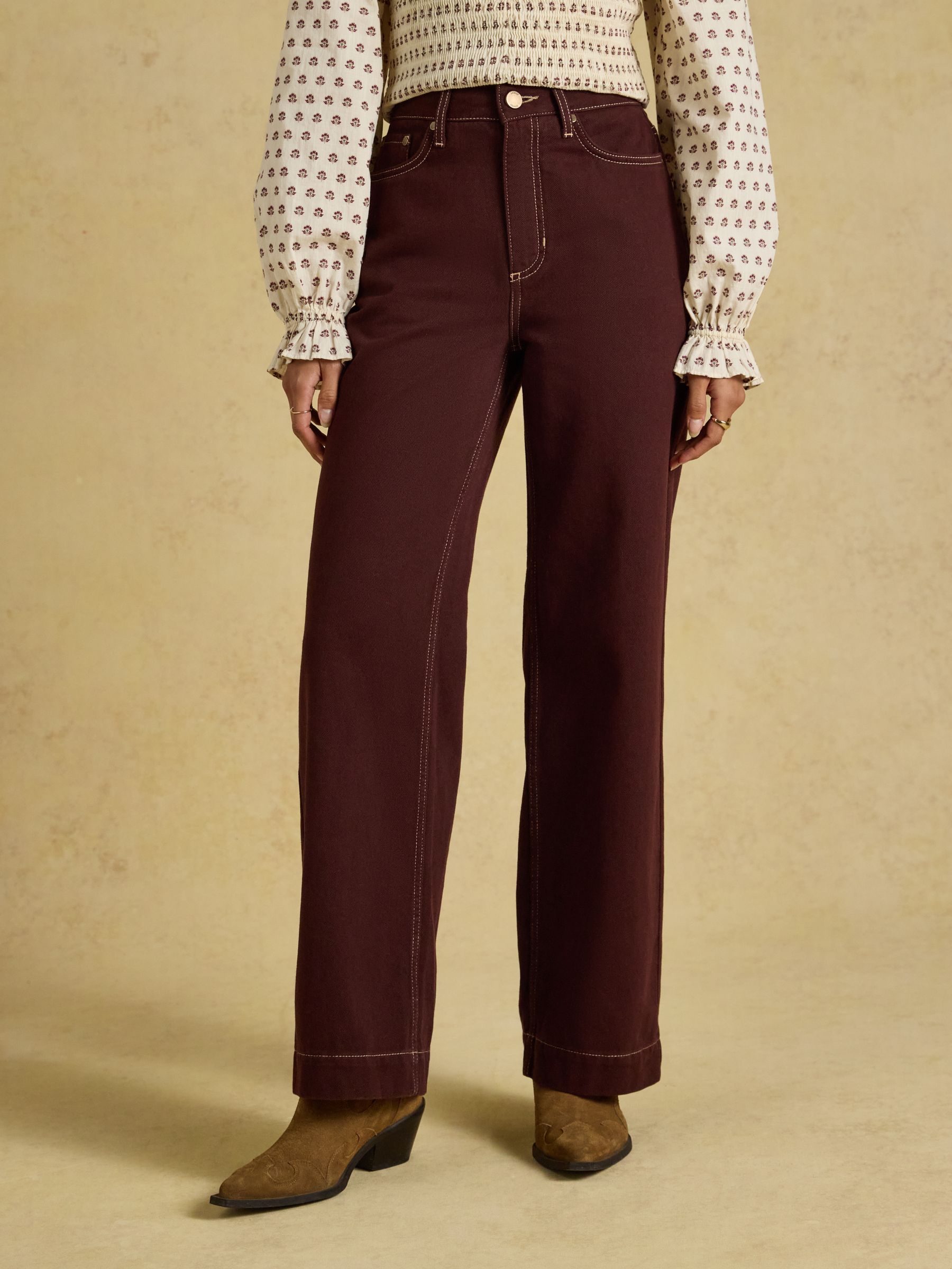 High Rise Brown Wide Leg Jean - Image 1 of 6