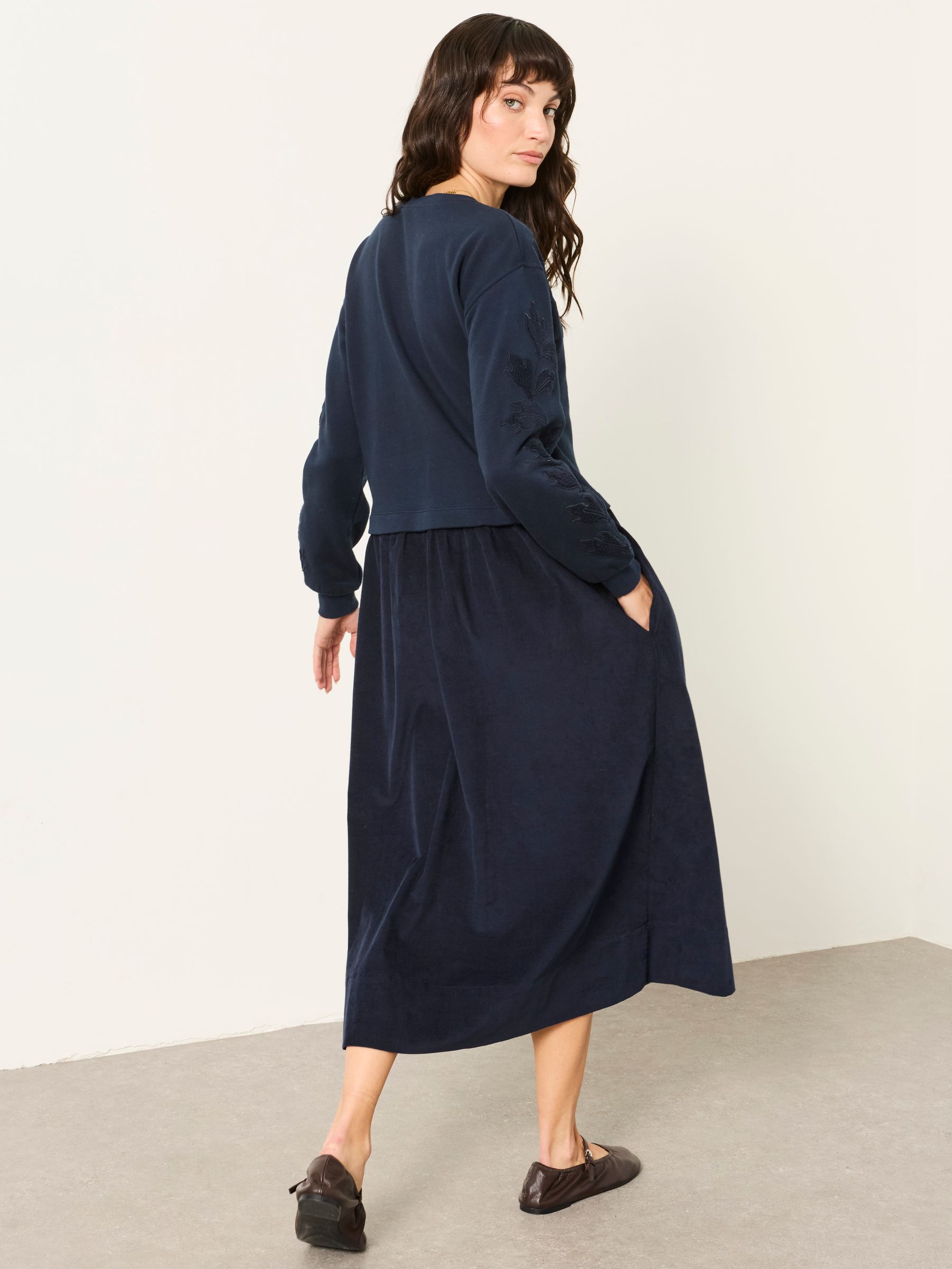 Pacey Navy 2in1 Cord Midi Dress - Image 2 of 5 Pacey Navy 2in1 Cord Midi Dress - Image 2 of 5
