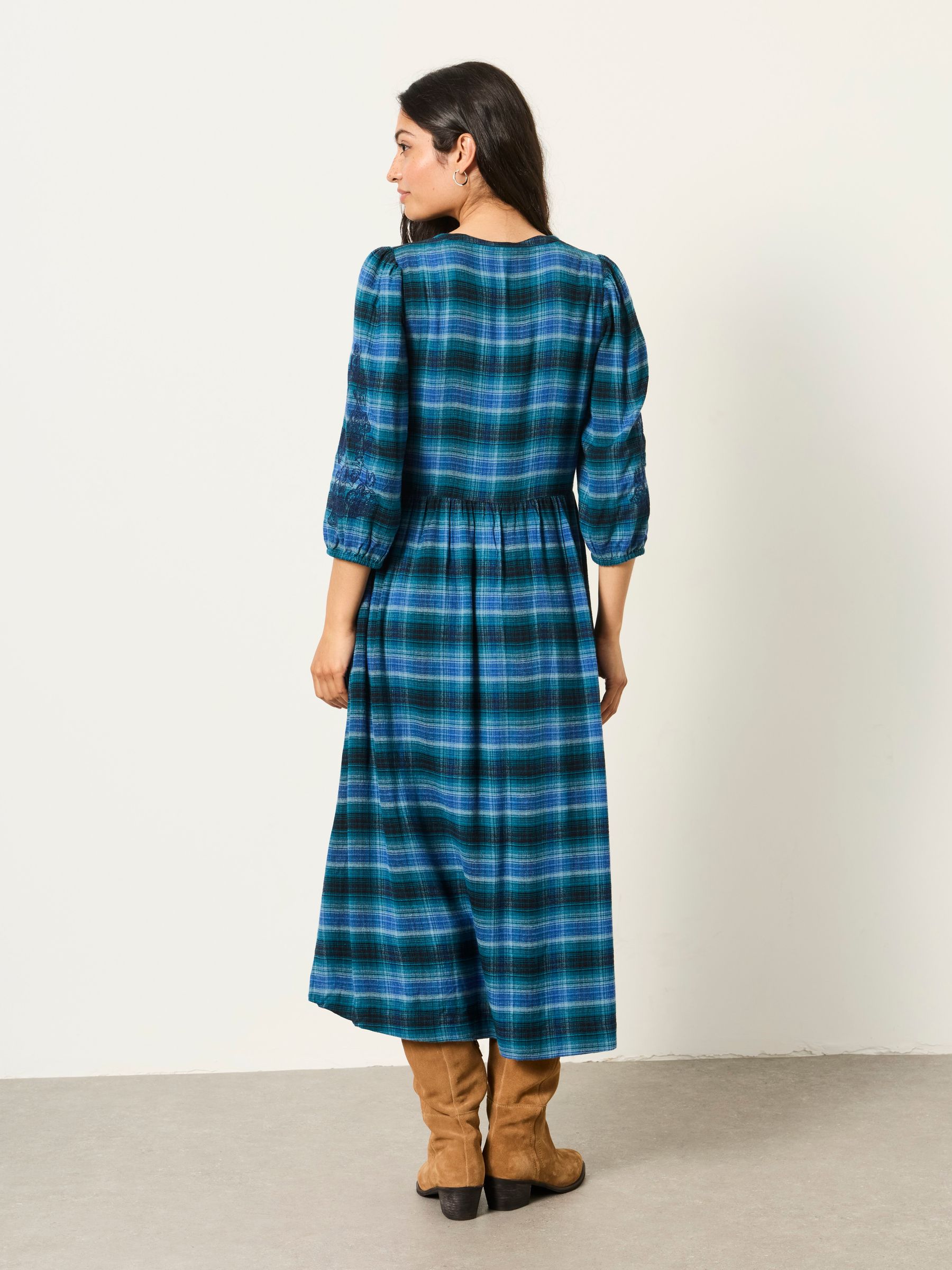 Connie Teal Blue Check Midi Dress - Image 2 of 6