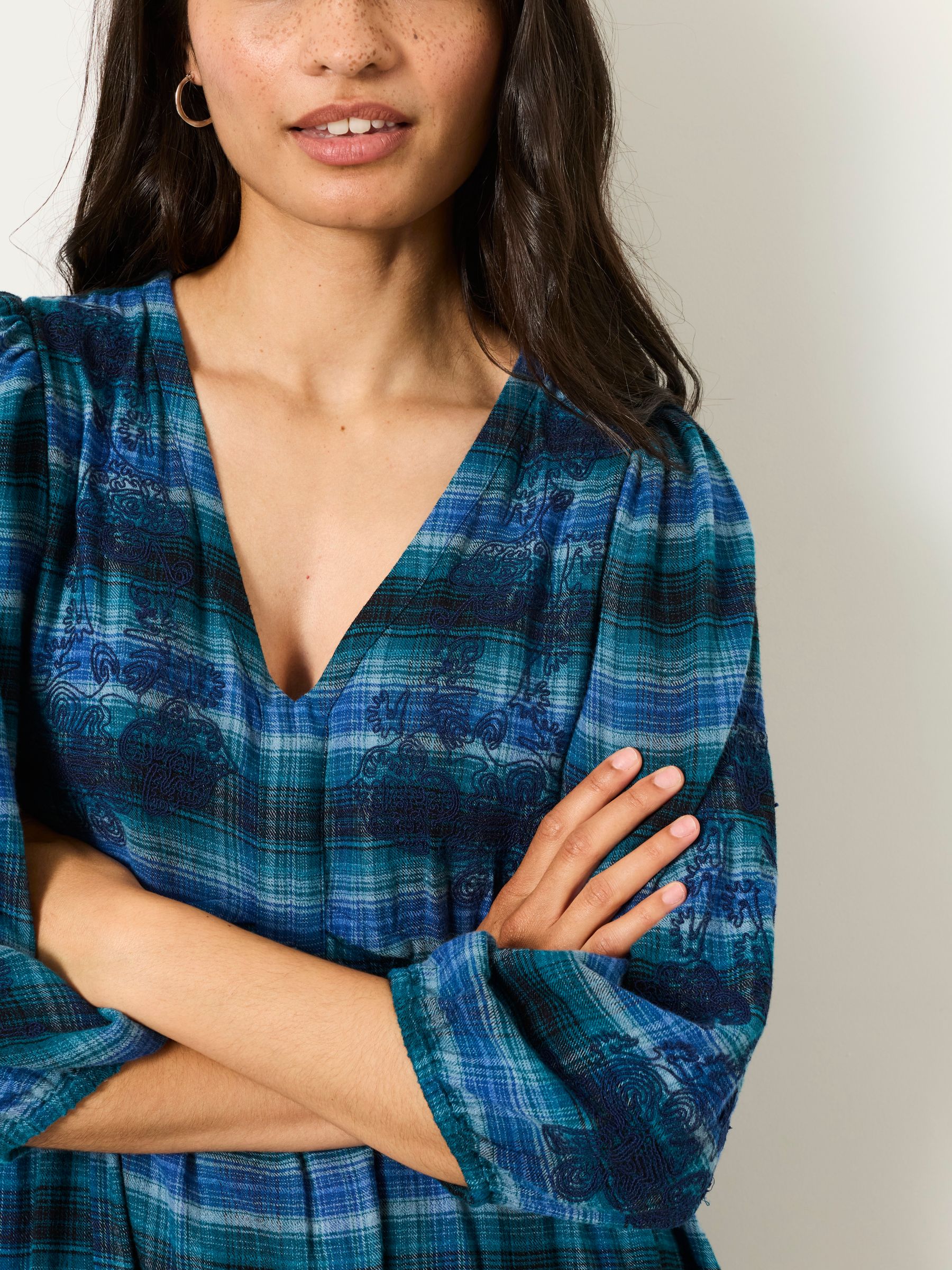 Connie Teal Blue Check Midi Dress - Image 3 of 6