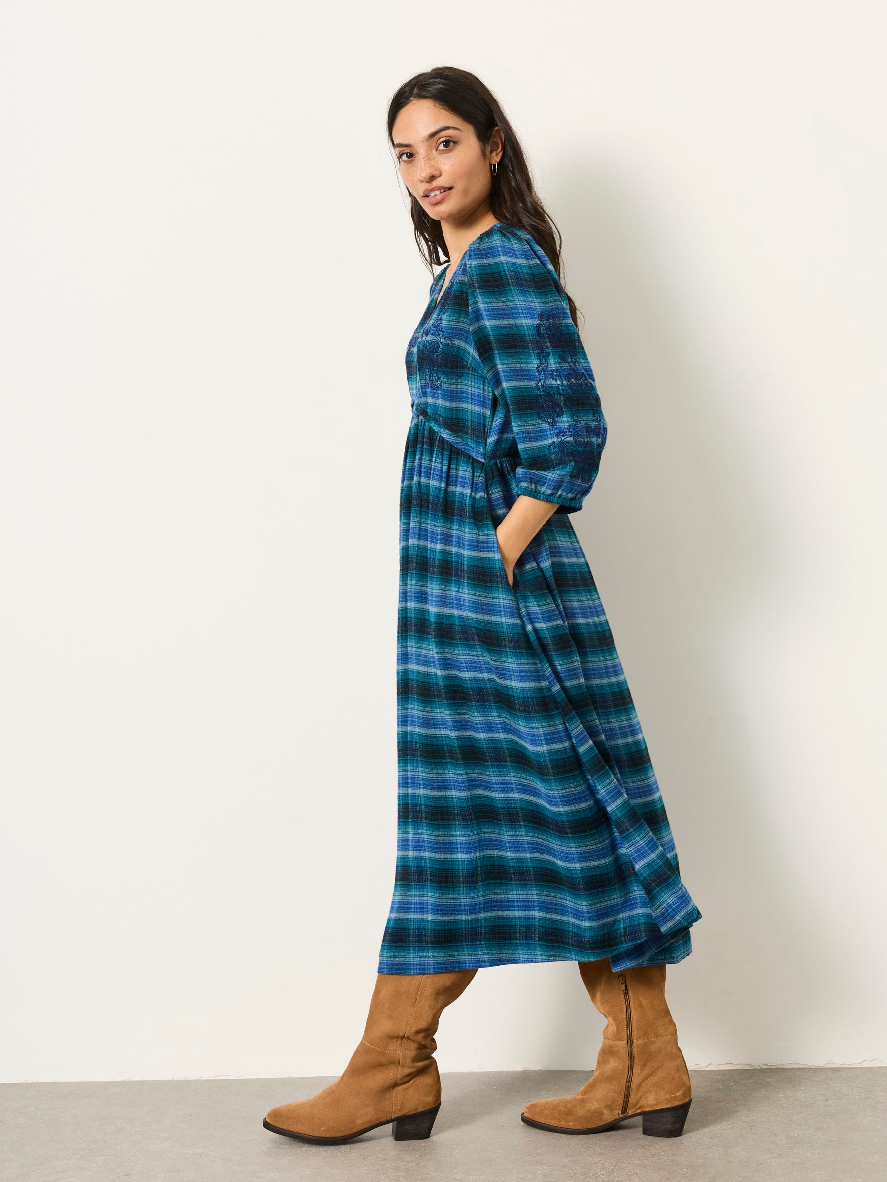 Connie Teal Blue Check Midi Dress - Image 4 of 6