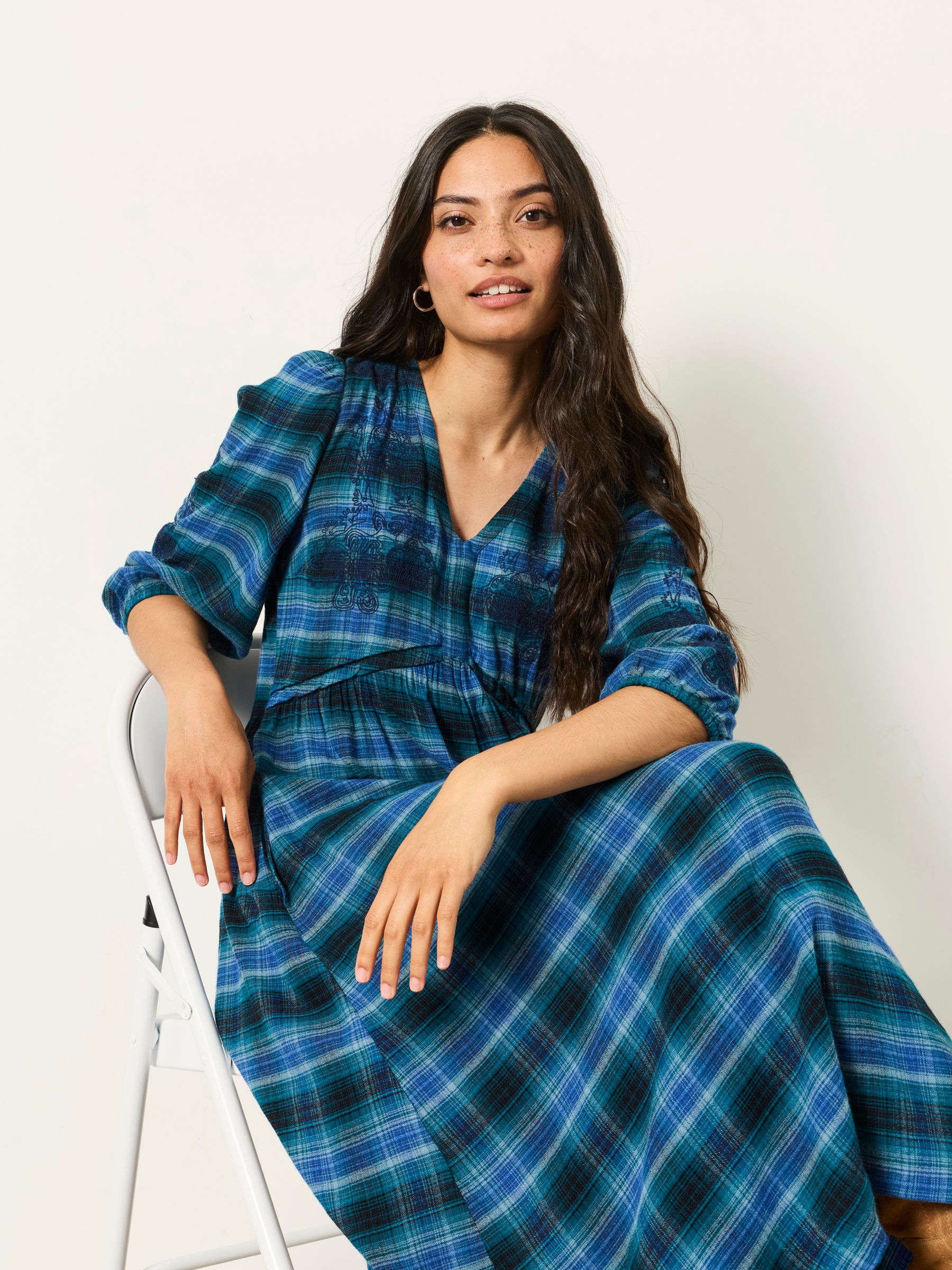 Connie Teal Blue Check Midi Dress - Image 5 of 6