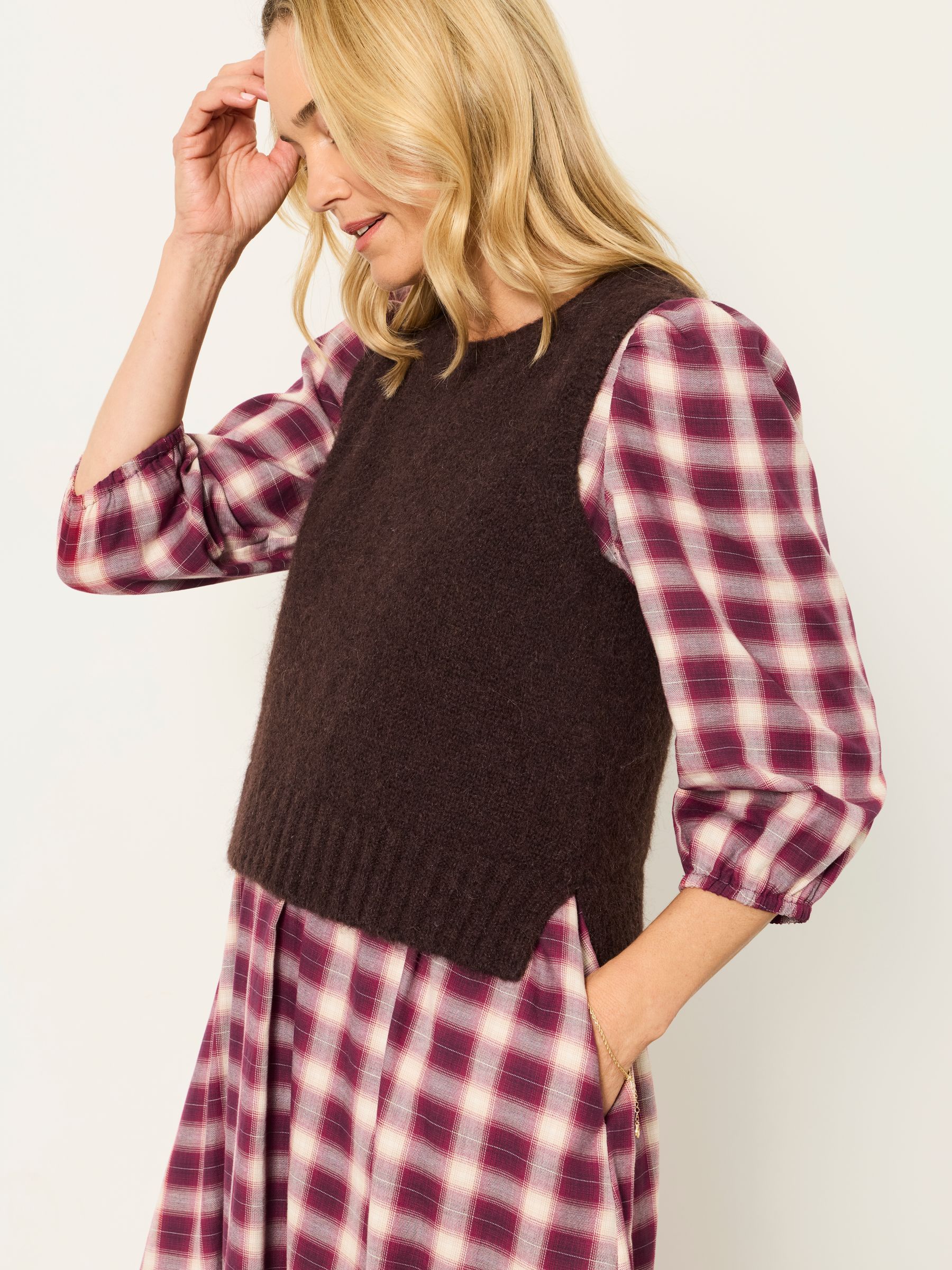Connie Red Check 2in1 Midi Dress - Image 3 of 7