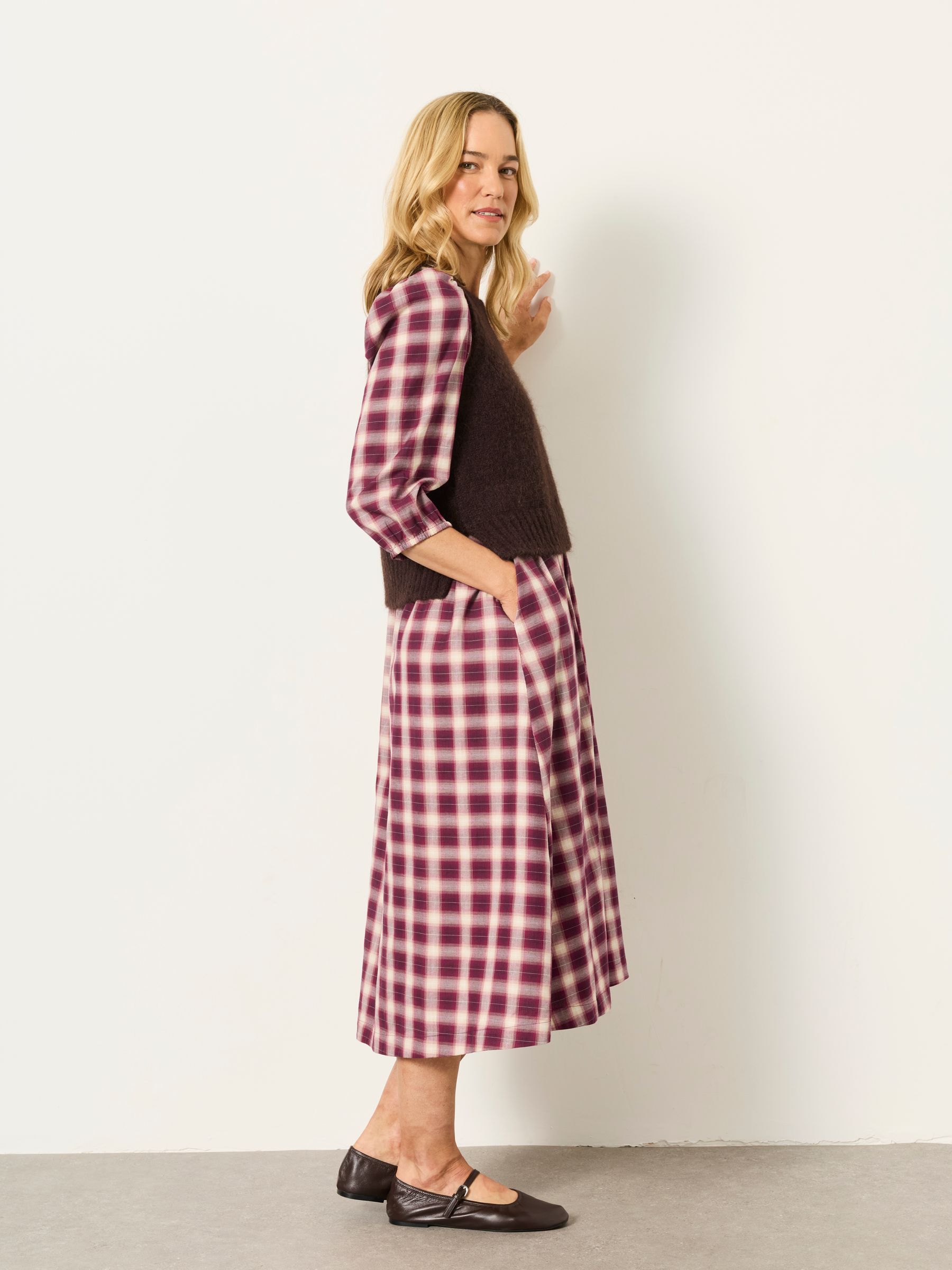 Connie Red Check 2in1 Midi Dress - Image 4 of 7