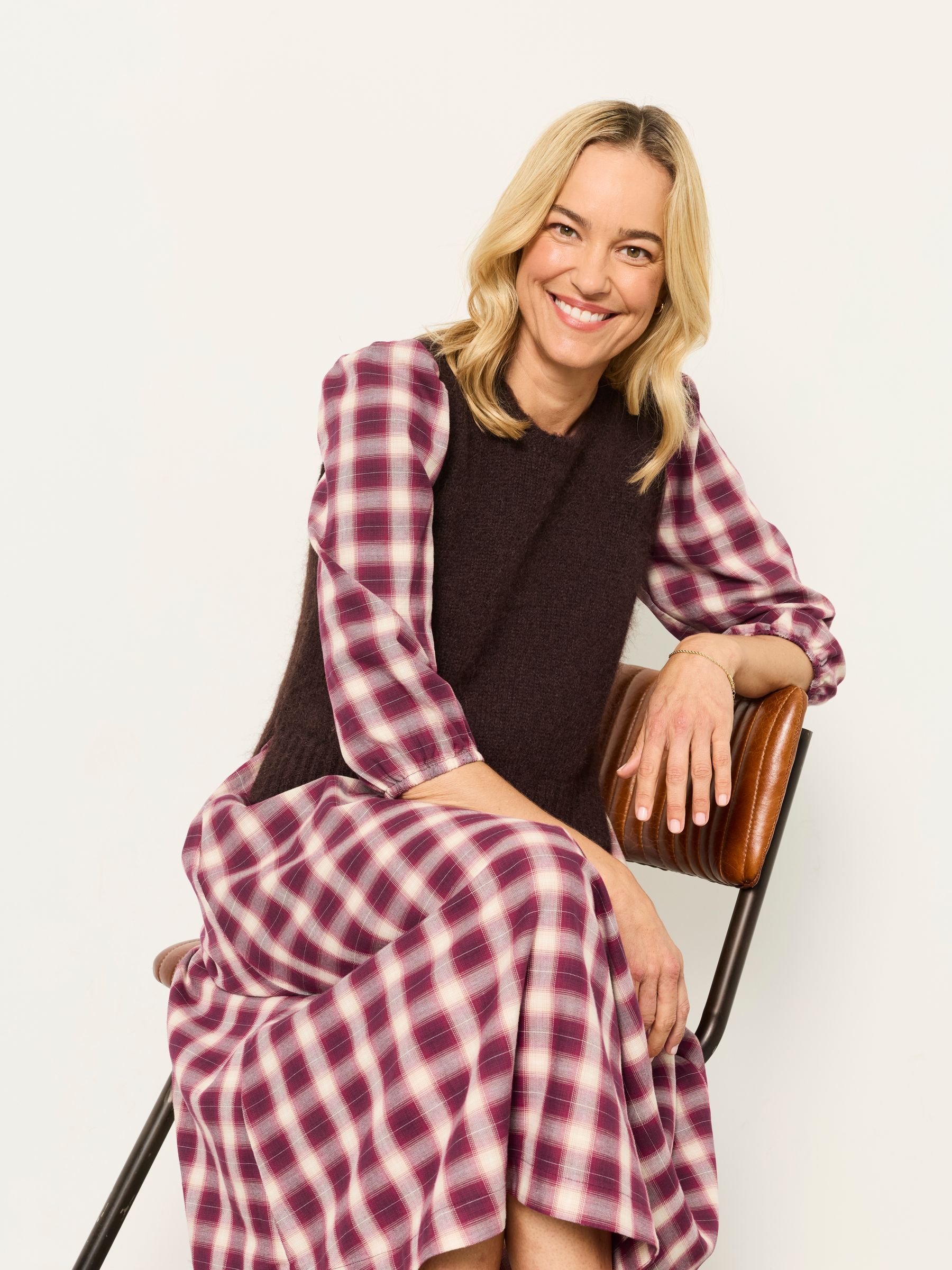 Connie Red Check 2in1 Midi Dress - Image 5 of 7
