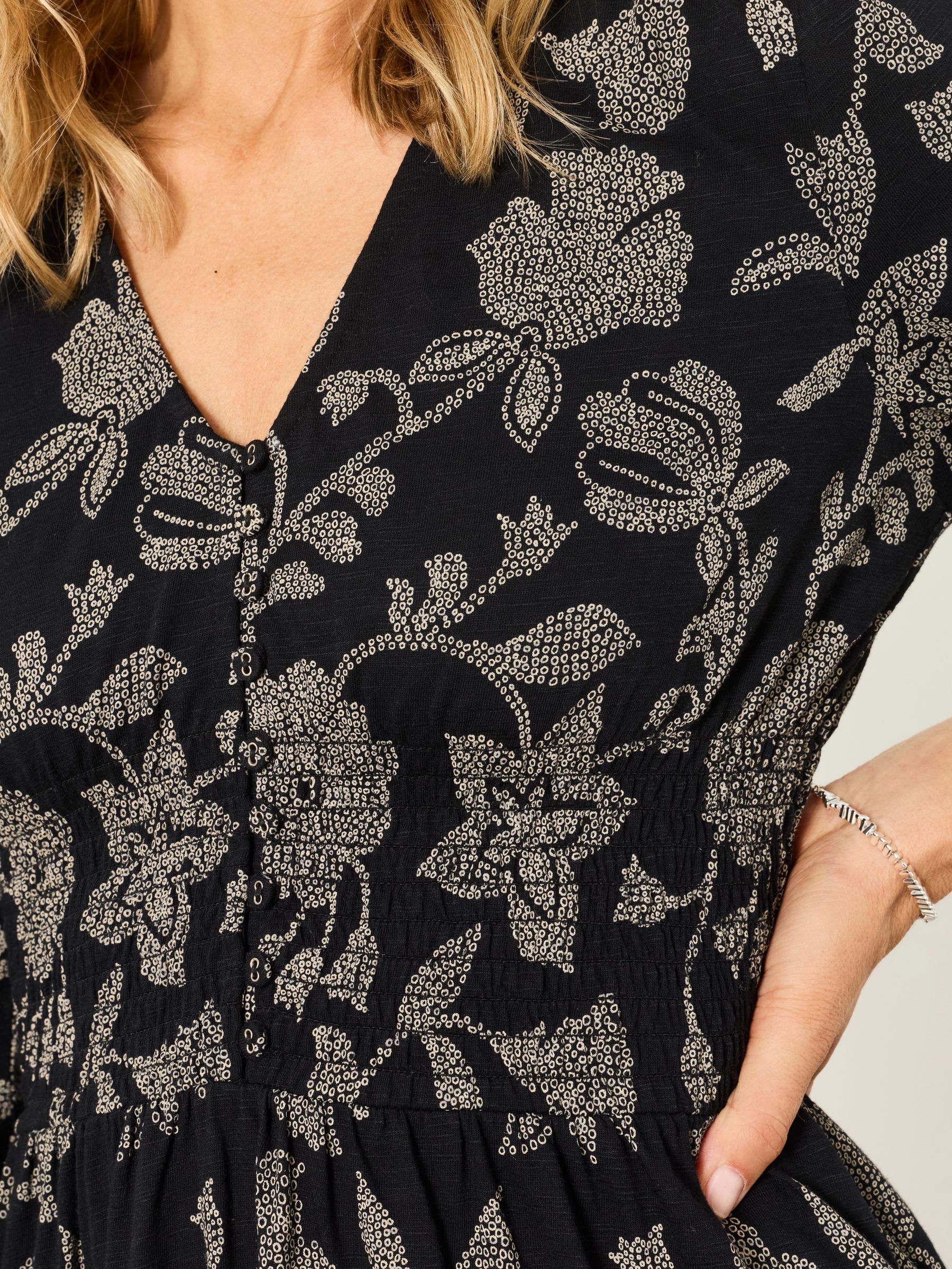 Nora Black Dot Floral Jersey Dress - Image 3 of 6