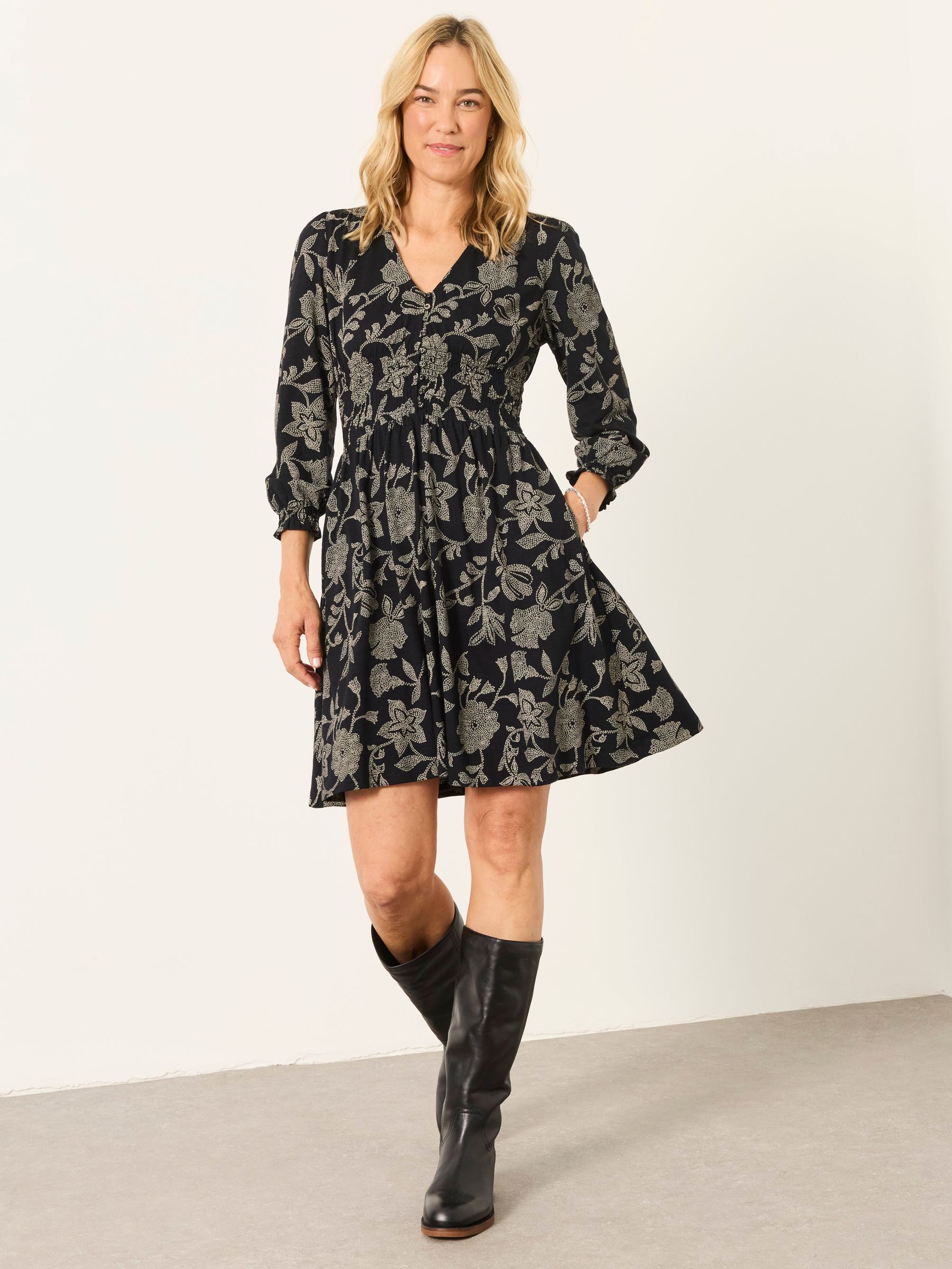 Nora Black Dot Floral Jersey Dress - Image 4 of 6