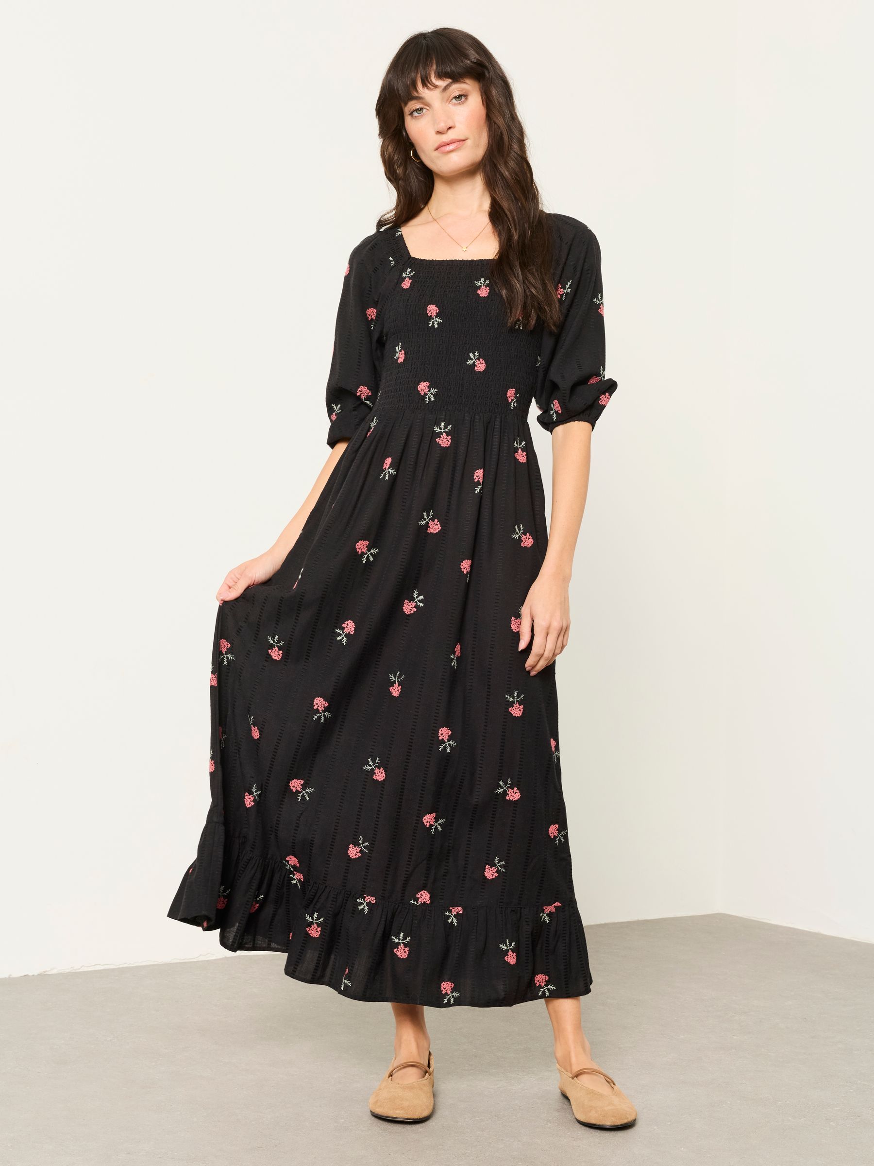 Adele Black Embroidered Midi Dress - Image 1 of 5