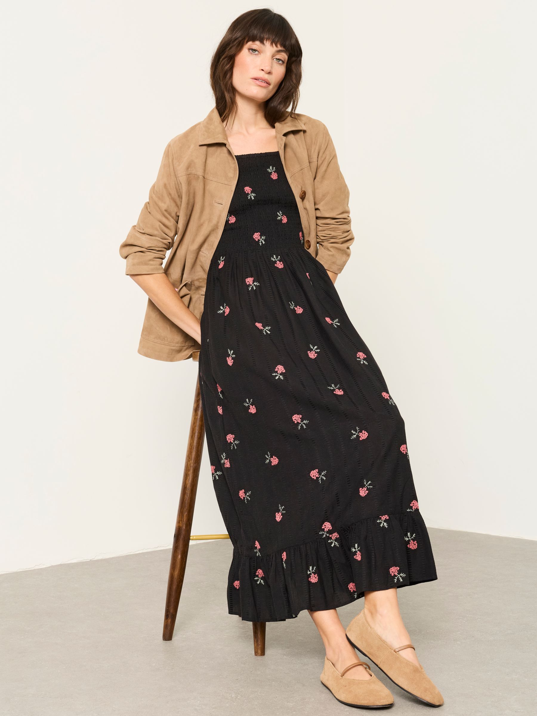Adele Black Embroidered Midi Dress - Image 3 of 5
