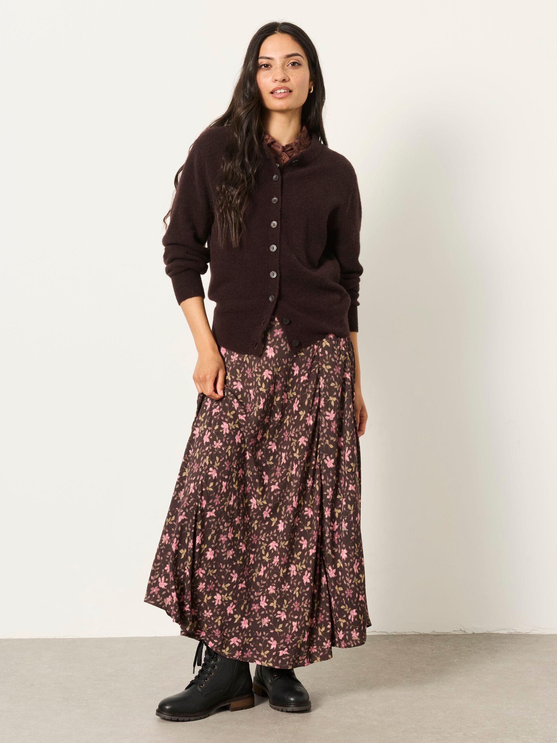 Sadie Brown Winter Floral Midi Skirt - Image 1 of 6
