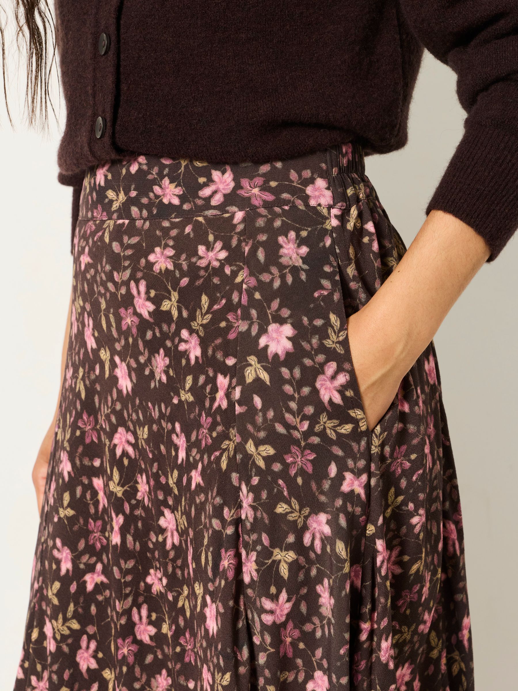 Sadie Brown Winter Floral Midi Skirt - Image 3 of 6