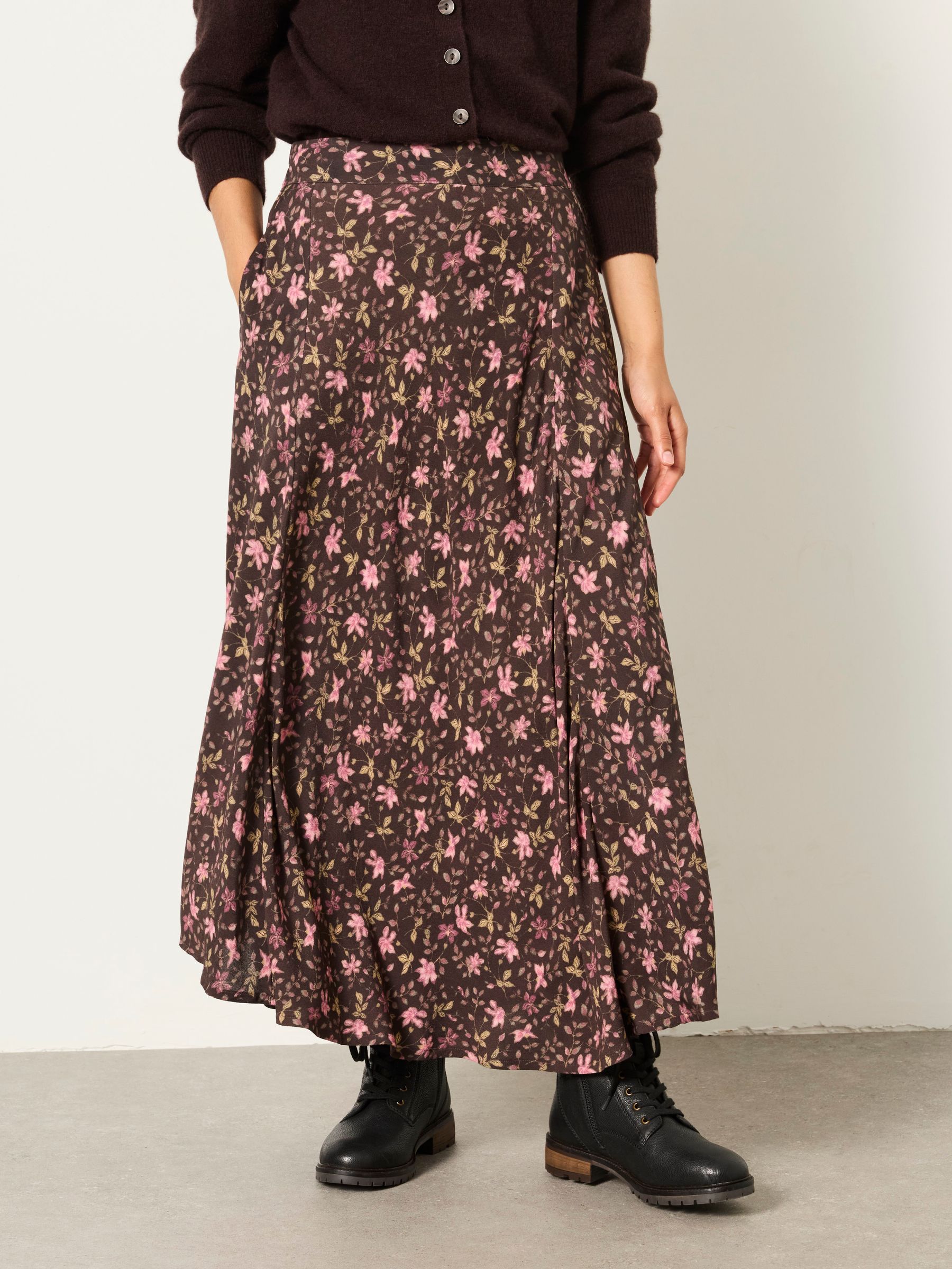 Sadie Brown Winter Floral Midi Skirt - Image 4 of 6