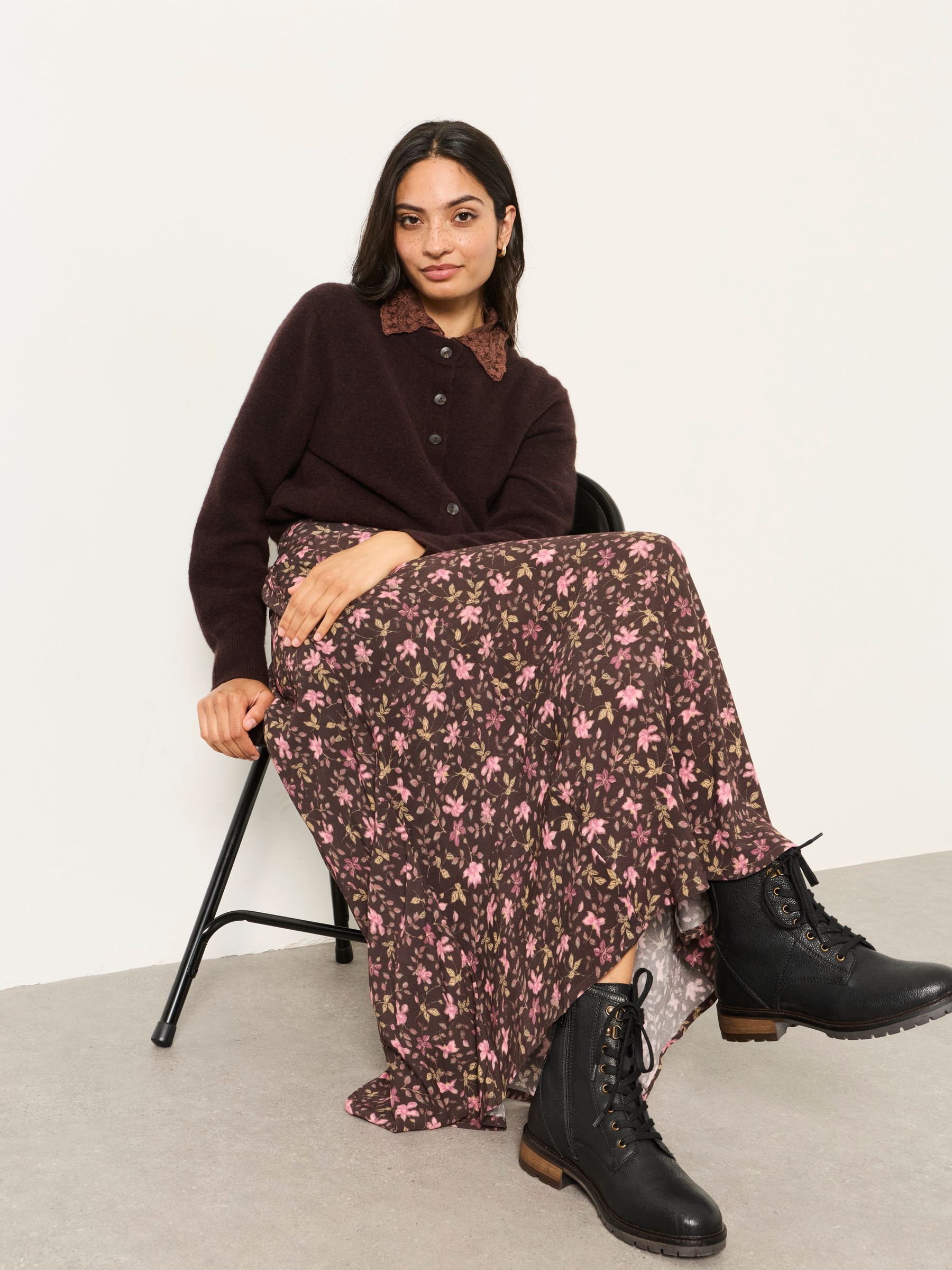 Sadie Brown Winter Floral Midi Skirt - Image 5 of 6