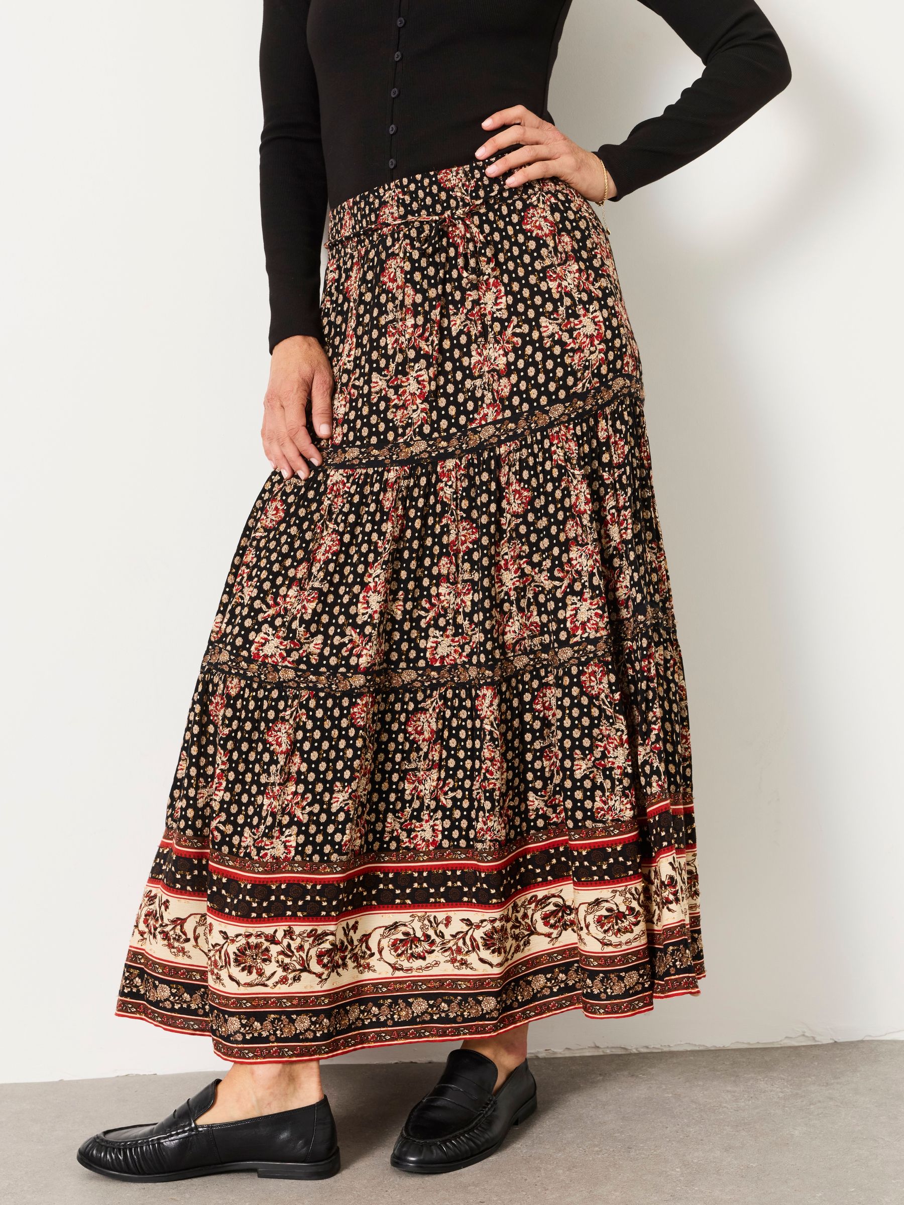 Jayla Black Linear Sketch Floral Maxi Skirt - Image 1 of 6 Jayla Black Linear Sketch Floral Maxi Skirt - Image 1 of 6