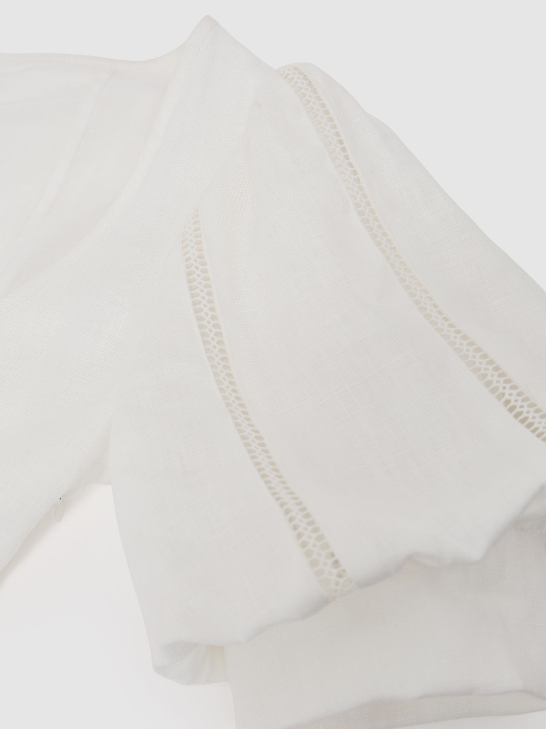 Petite Linen Puff-Sleeve Embroidered Midi Dress in Ivory - image 4